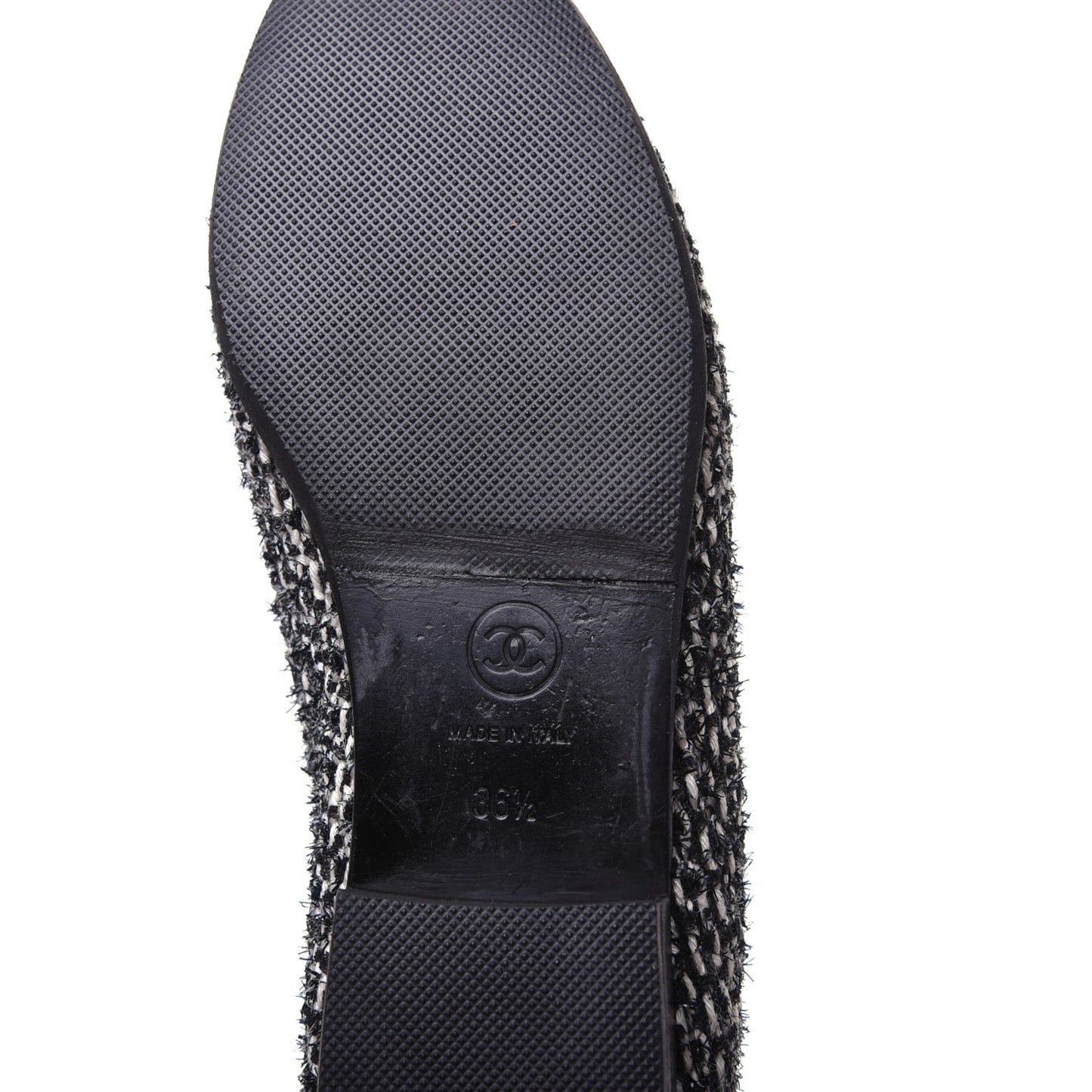 Tweed Cap Toe Ballerina Flats 36.5 Black White