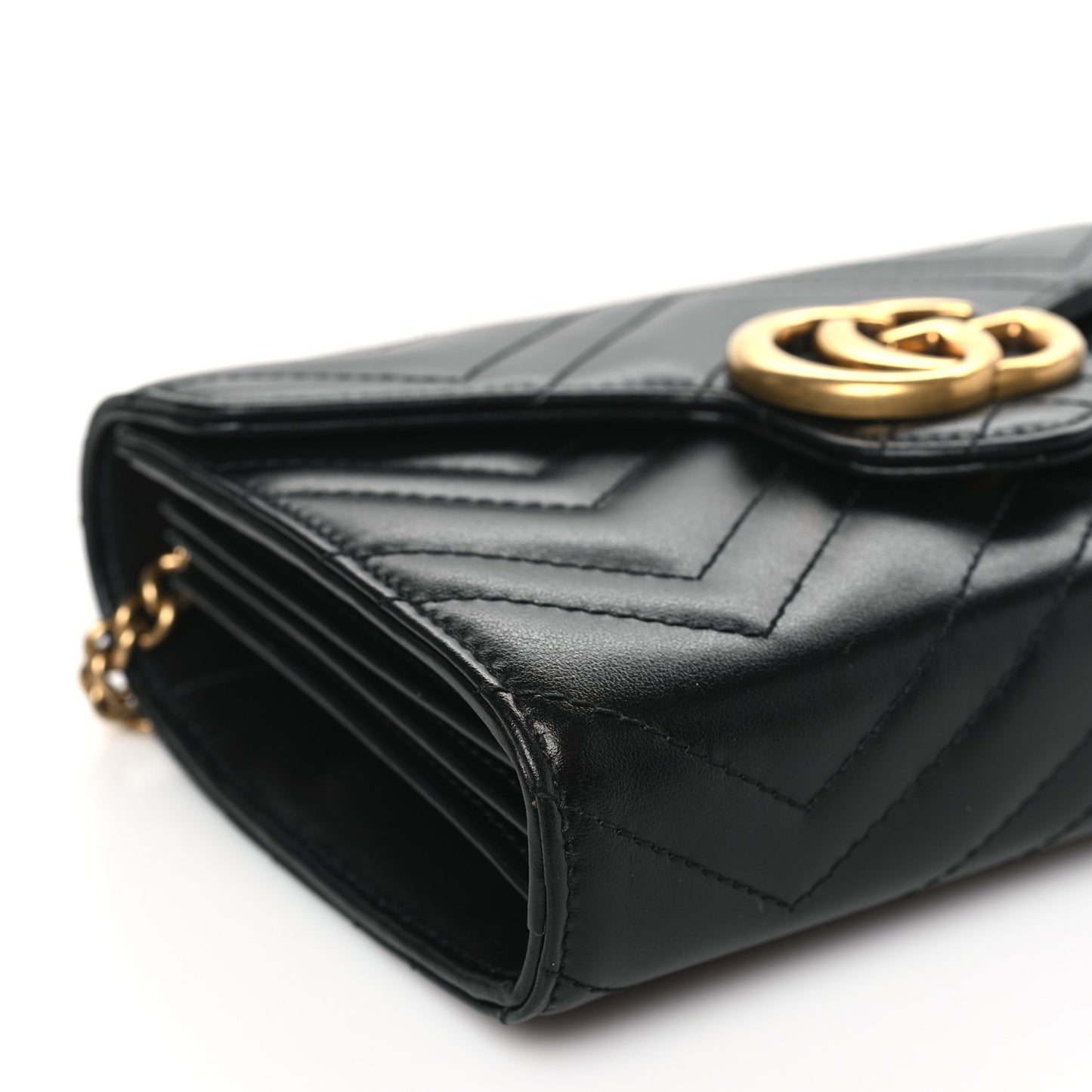 Calfskin Matelasse GG Marmont Chain Wallet Black
