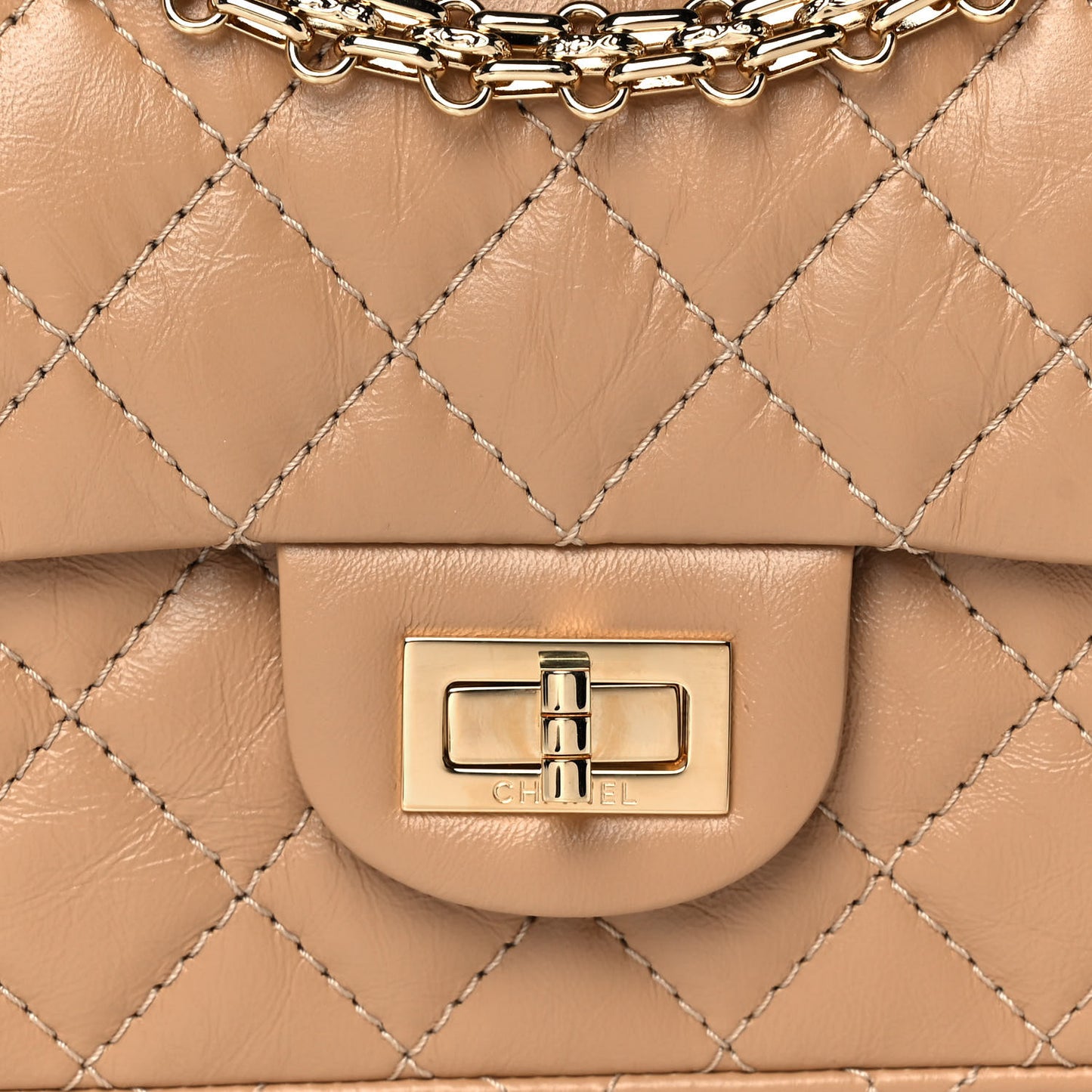 Aged Calfskin Quilted 2.55 Reissue Mini Flap Beige