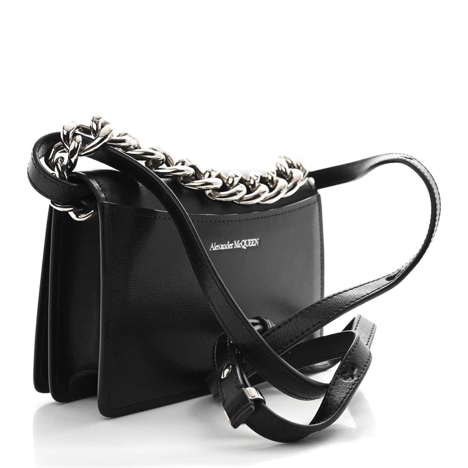 Alexander McQueen Smooth Calfskin Mini The Four Ring Knuckle Chain Shoulder Bag Black 3 of 9