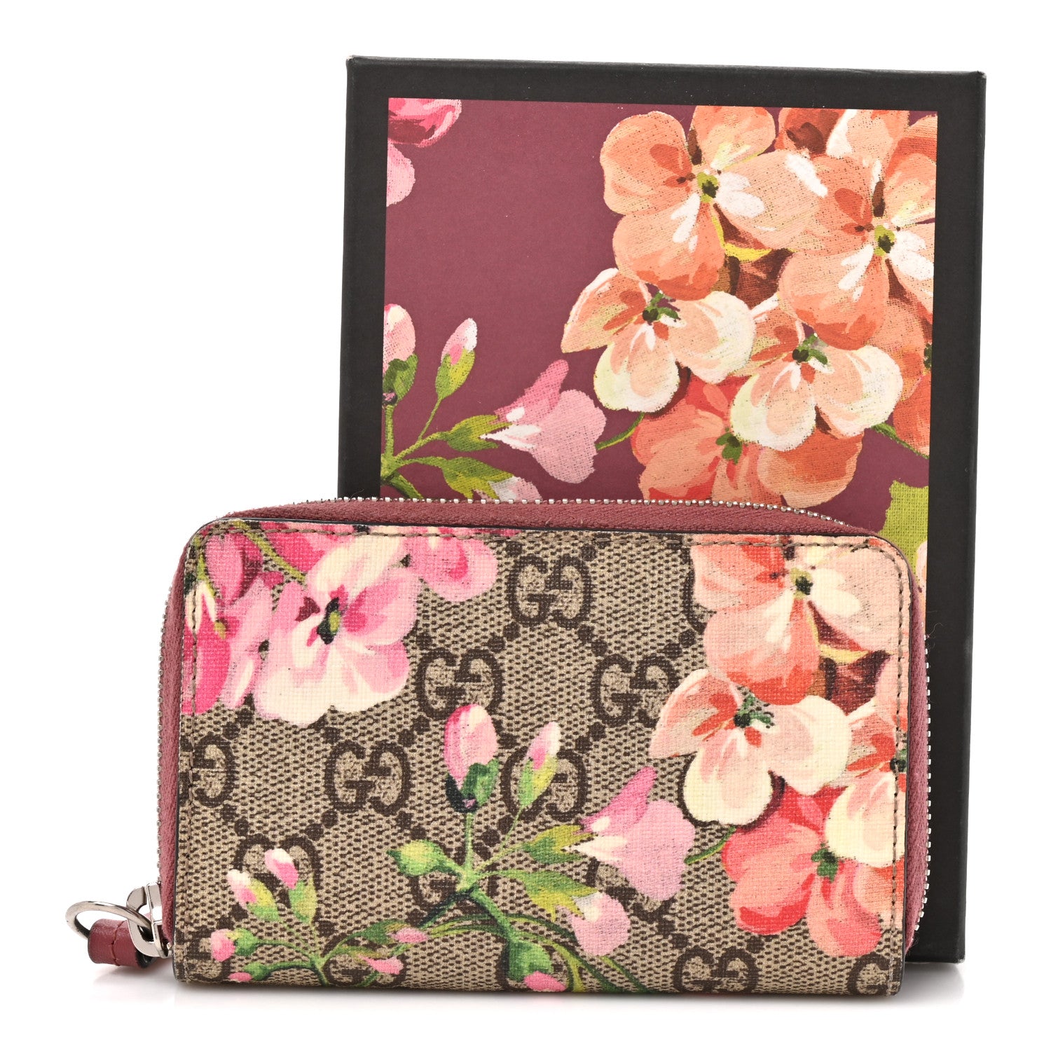 Gucci GG Supreme Monogram Blooms Zip Around Card Case Wallet Beige Multicolor Dry Rose 7 of 7