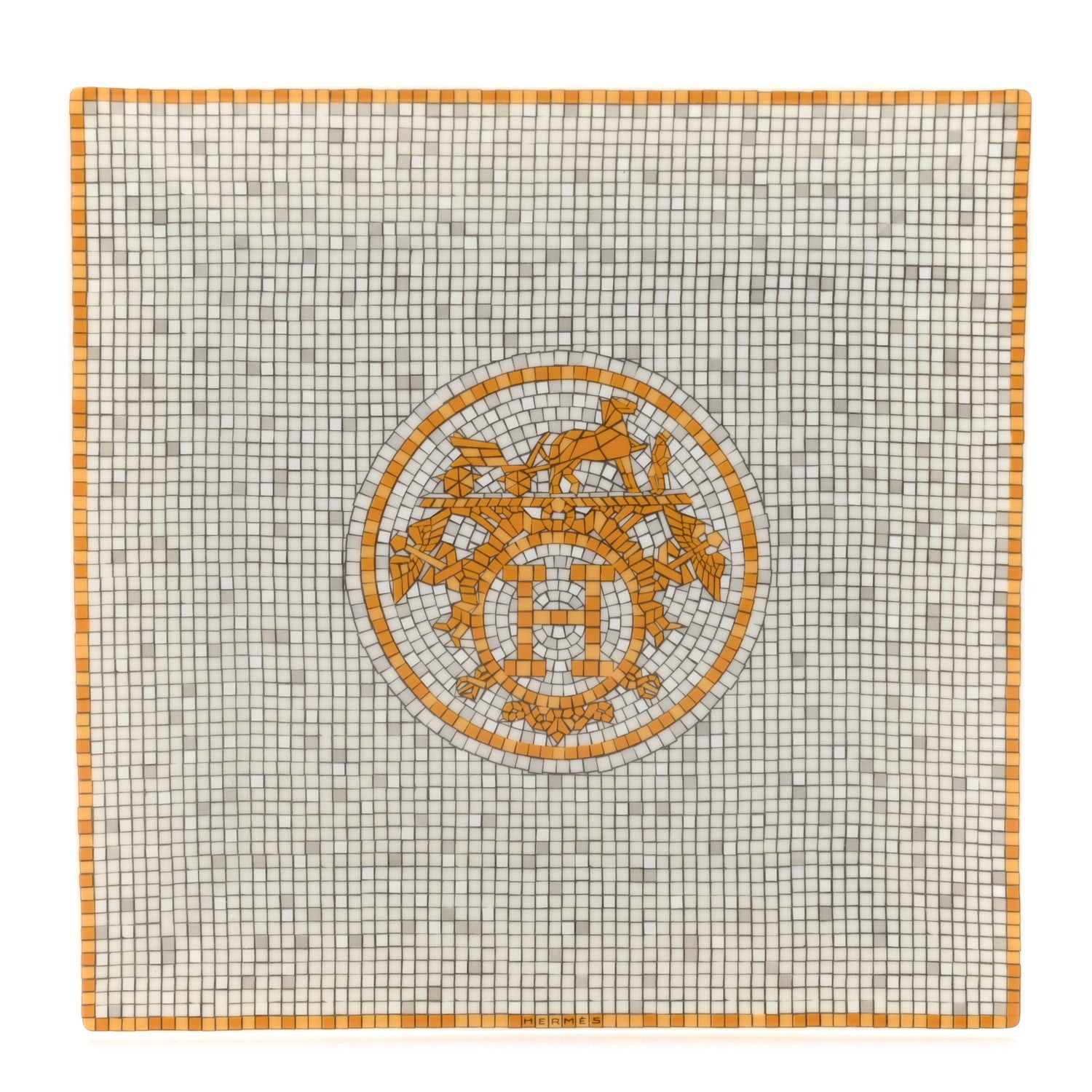 Hermes Porcelain Mosaique Au 24 Square Plate N°3 Gold 1 of 6