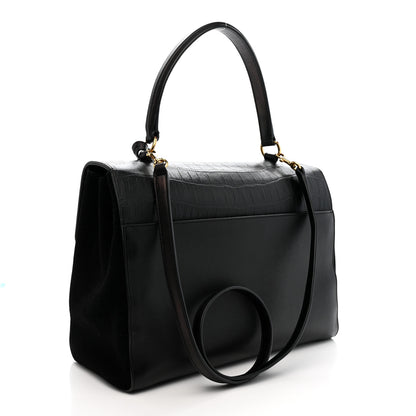 Saint Laurent Calfskin Crocodile Embossed Medium Moujik Top Handle Bag Black 3 of 16