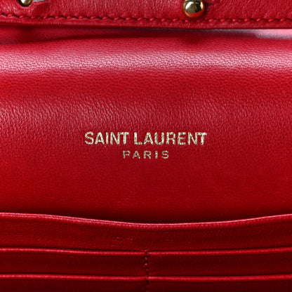 Saint Laurent Lambskin Matelasse Chevron Monogram Sulpice Chain Wallet Red 7 of 8