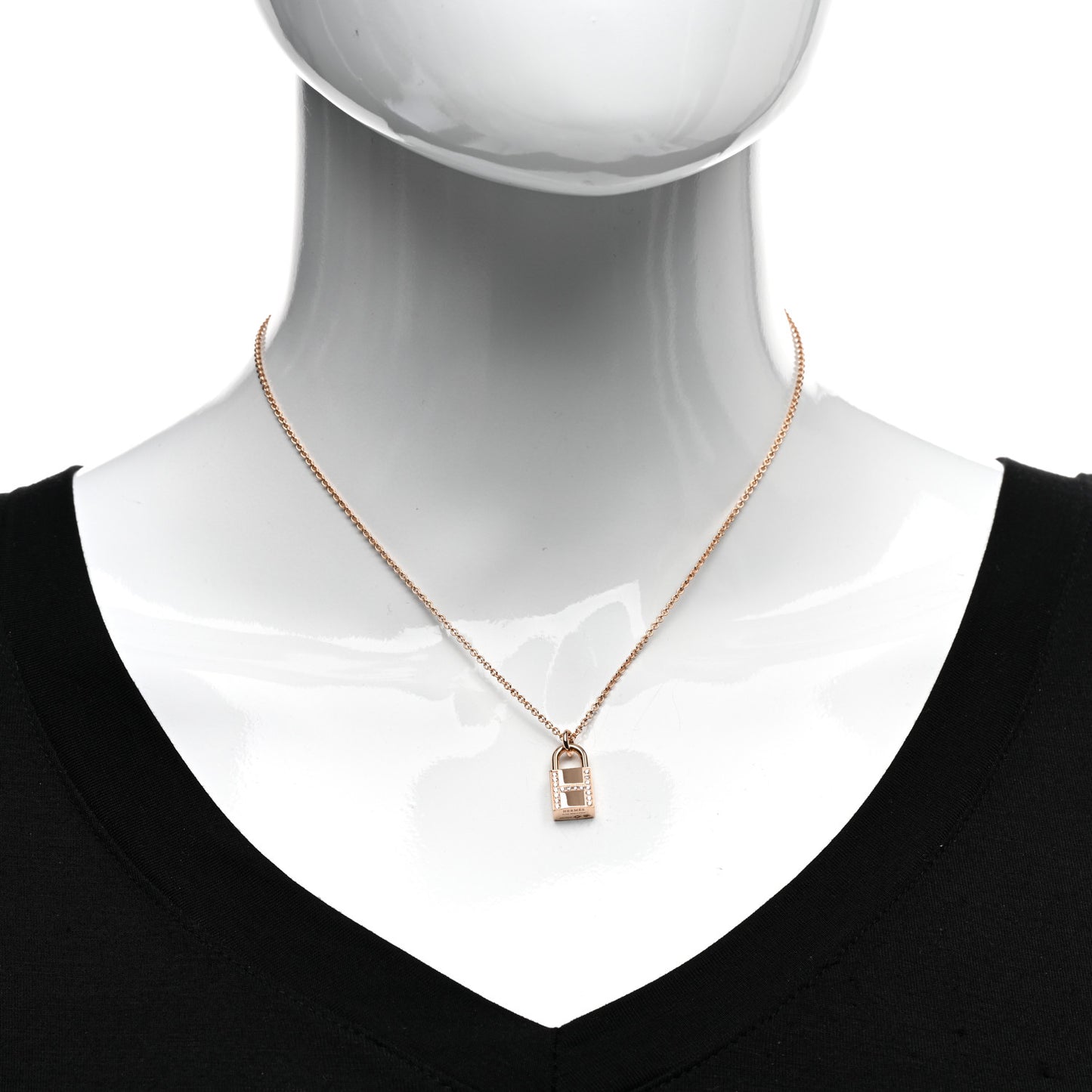 18K Rose Gold Diamond Amulettes Cadenas Pendant Necklace