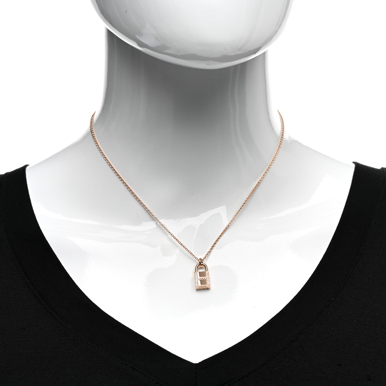 Hermes 18K Rose Gold Diamond Amulettes Cadenas Pendant Necklace 2 of 5