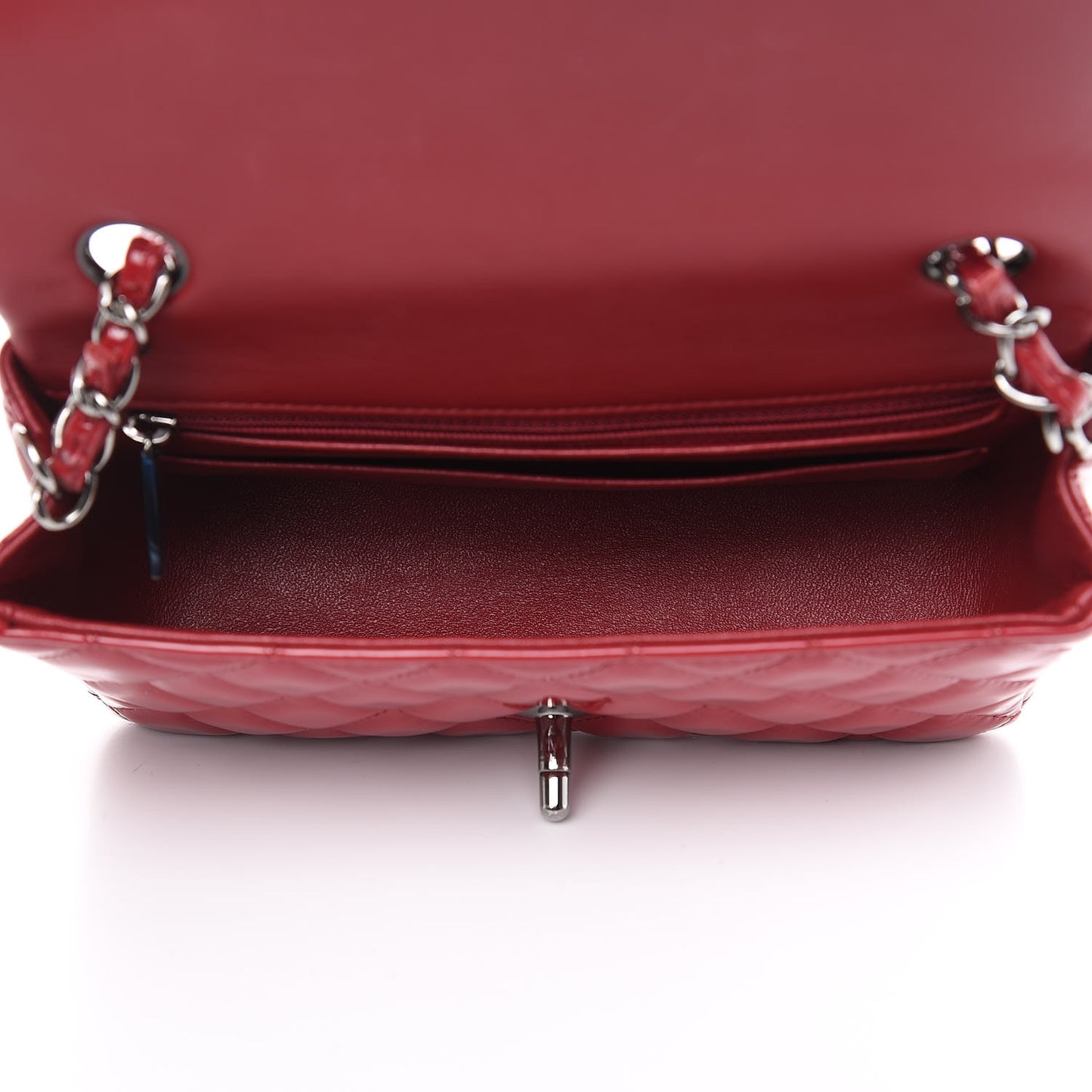 Patent Calfskin Quilted Mini Rectangular Flap Red