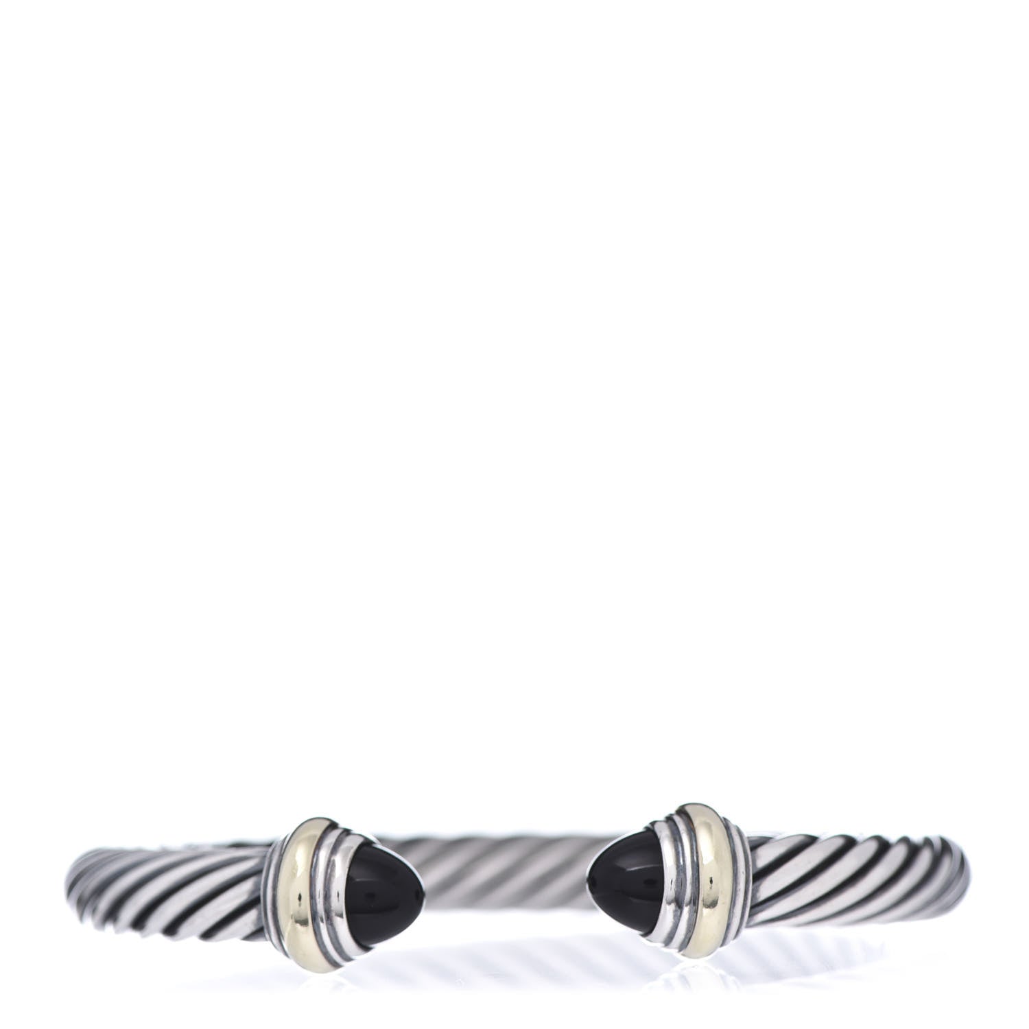 David Yurman Sterling Silver 14K Yellow Gold Black Onyx 7mm Cable Classics Bracelet 1 of 5