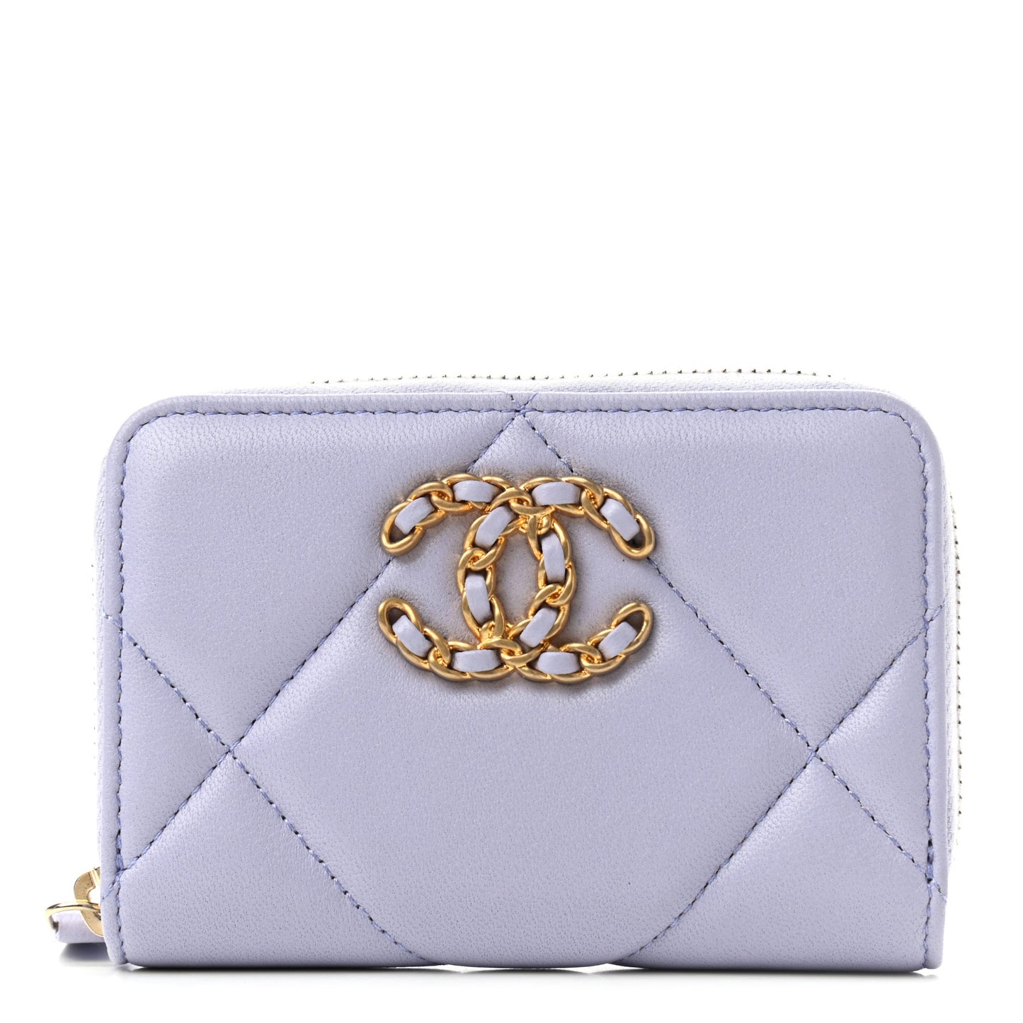 Lambskin Quilted 19 Zip Around Coin Purse Wallet Light Purple