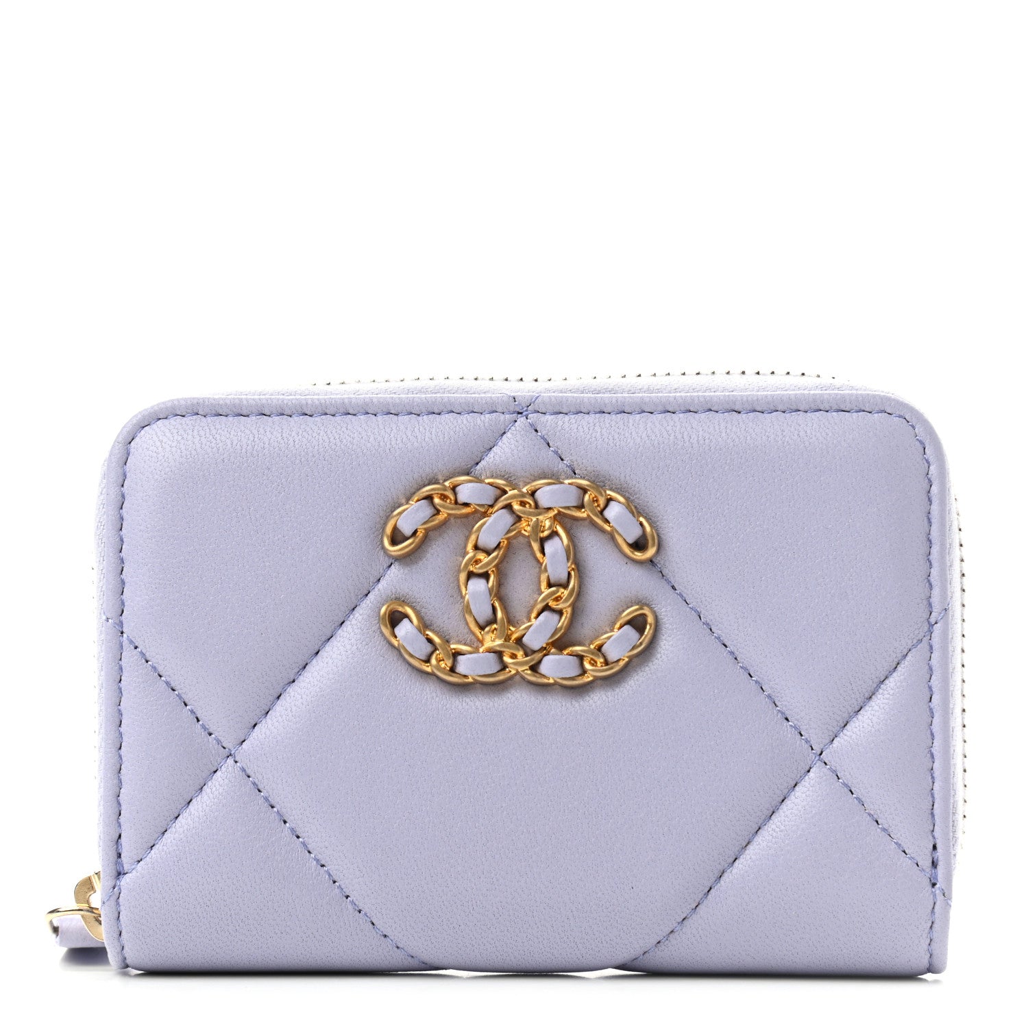 Chanel Lambskin Quilted 19 Zip Around Coin Purse Wallet Light Purple 1 of 6