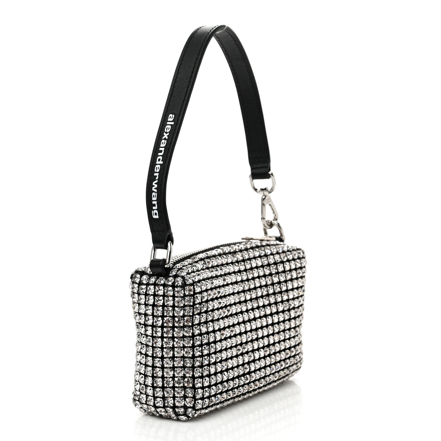 Mesh Crystal Rhinestone Mini Heiress Pouch Black Silver