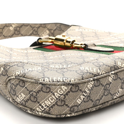 Gucci X BALENCIAGA GG Supreme Monogram Striped Logo Print Web Small Jackie 1961 Hobo Beige Ebony Mystic White 9 of 10