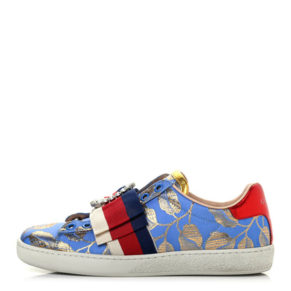 Gucci Lurex Jacquard Crystal Sylvie Web Branches Womens Ace Sneakers 35 Pervinca Gold 1 of 4
