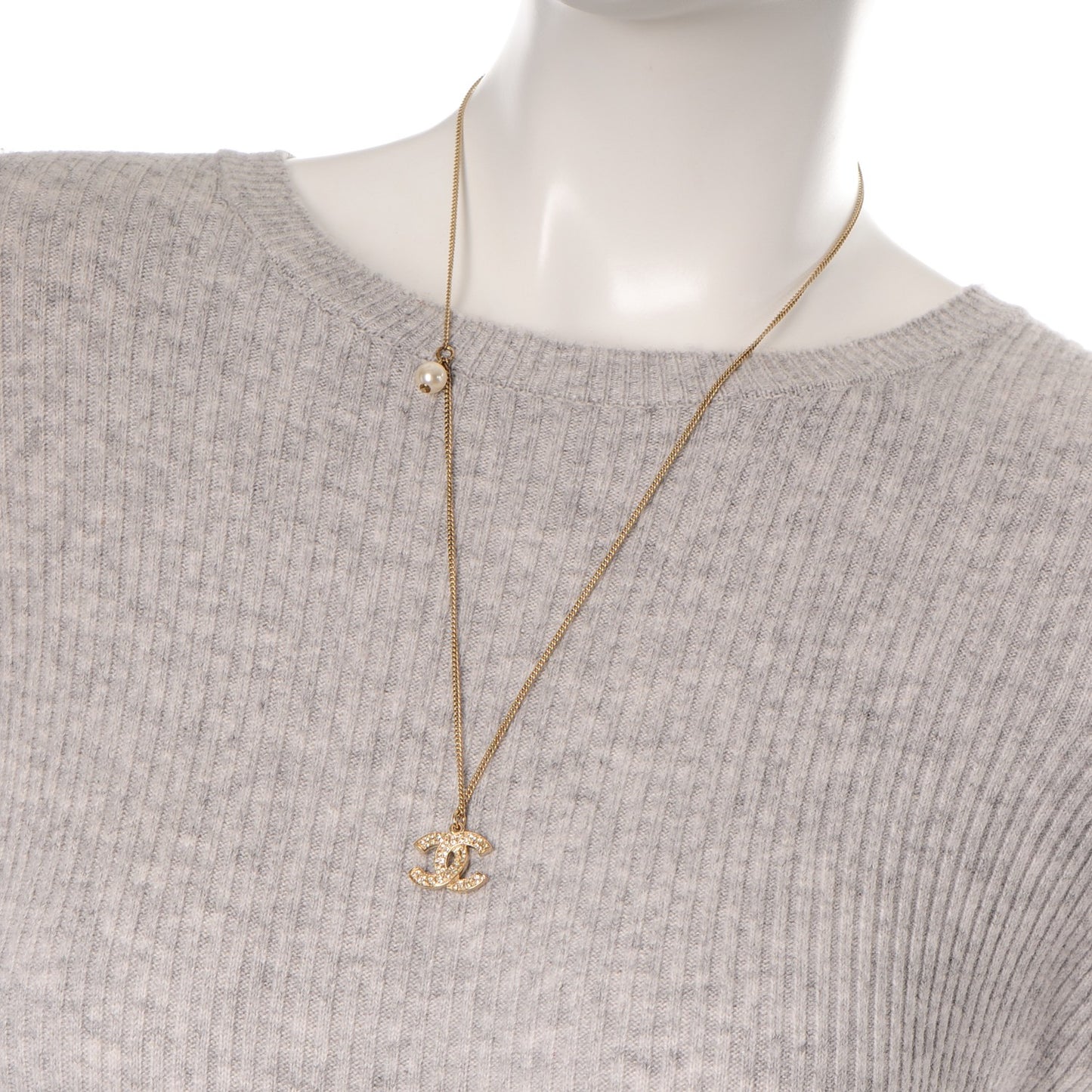 Crystal CC Pearl Necklace Gold