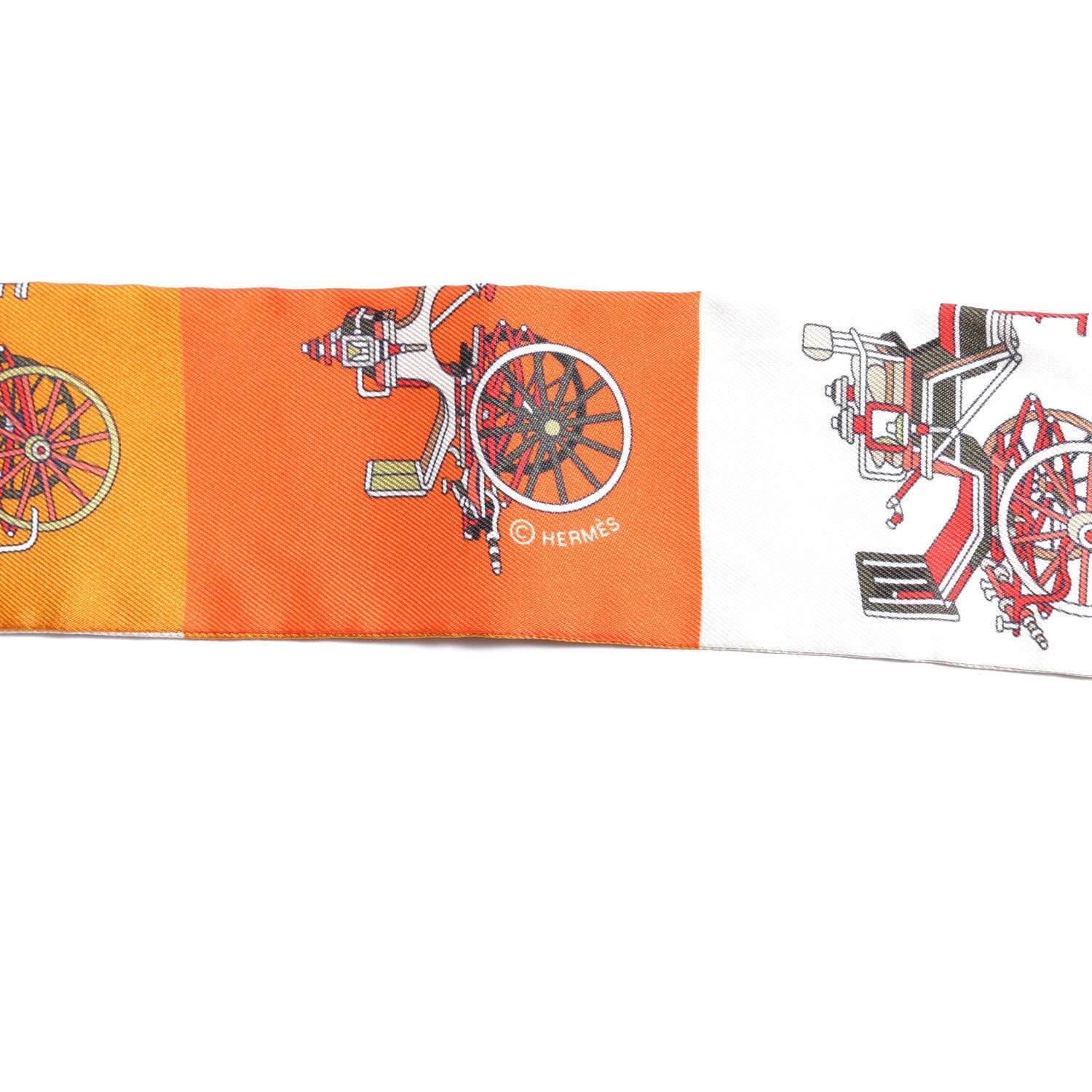 Hermes Silk Les Voitures Exquises Twilly Orange Beige Kaki 5 of 6
