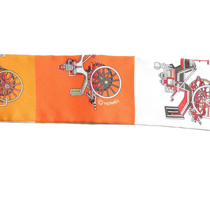 Hermes Silk Les Voitures Exquises Twilly Orange Beige Kaki 5 of 6