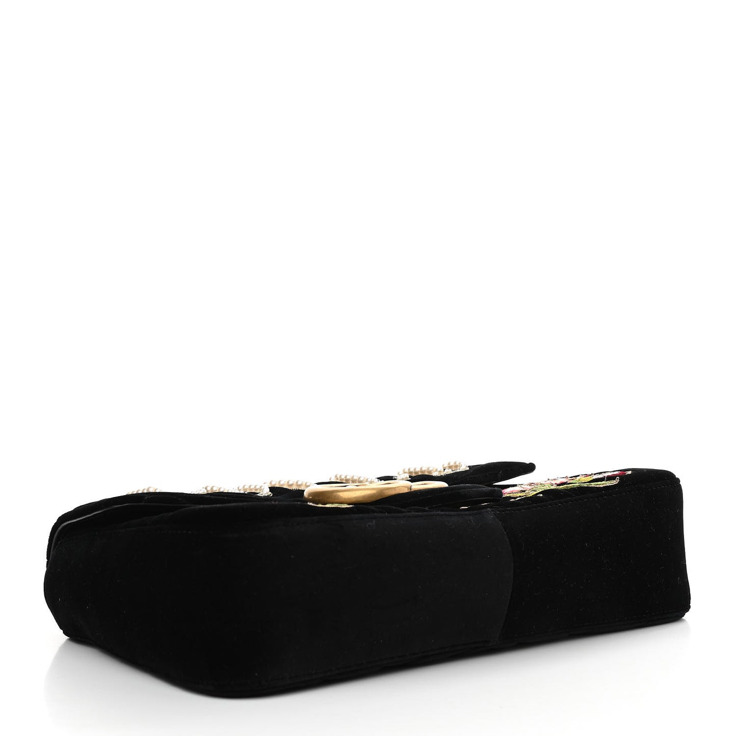 Velvet Matelasse Loved Embroidered Medium GG Marmont Shoulder Bag Black