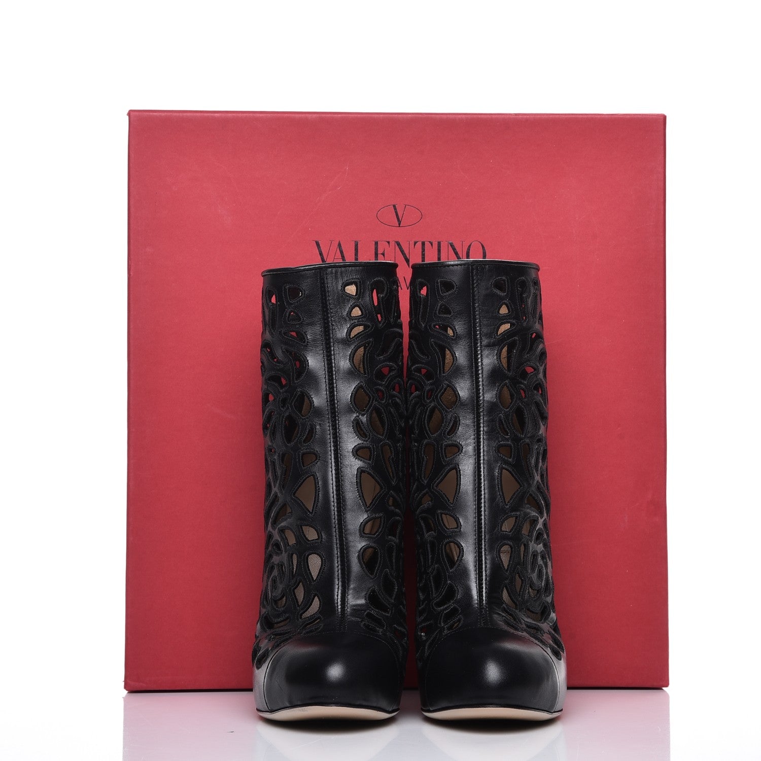 Valentino Garavani Lambskin Laser Cut Ankle Boots 37 Black 9 of 9