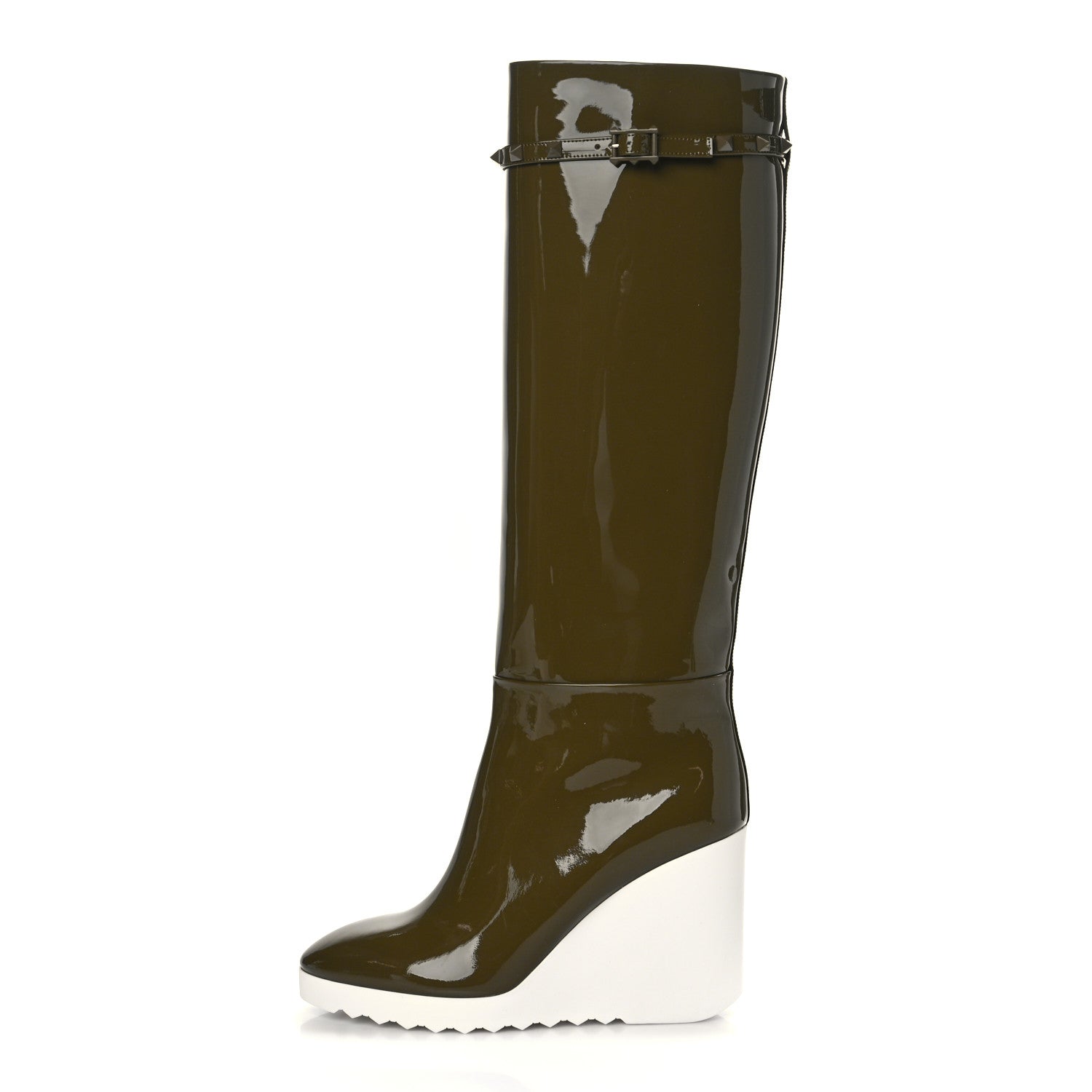 Valentino Garavani Patent Rockstud Knee High 15/100mm Wedge Boots 38 Lichen White 1 of 8