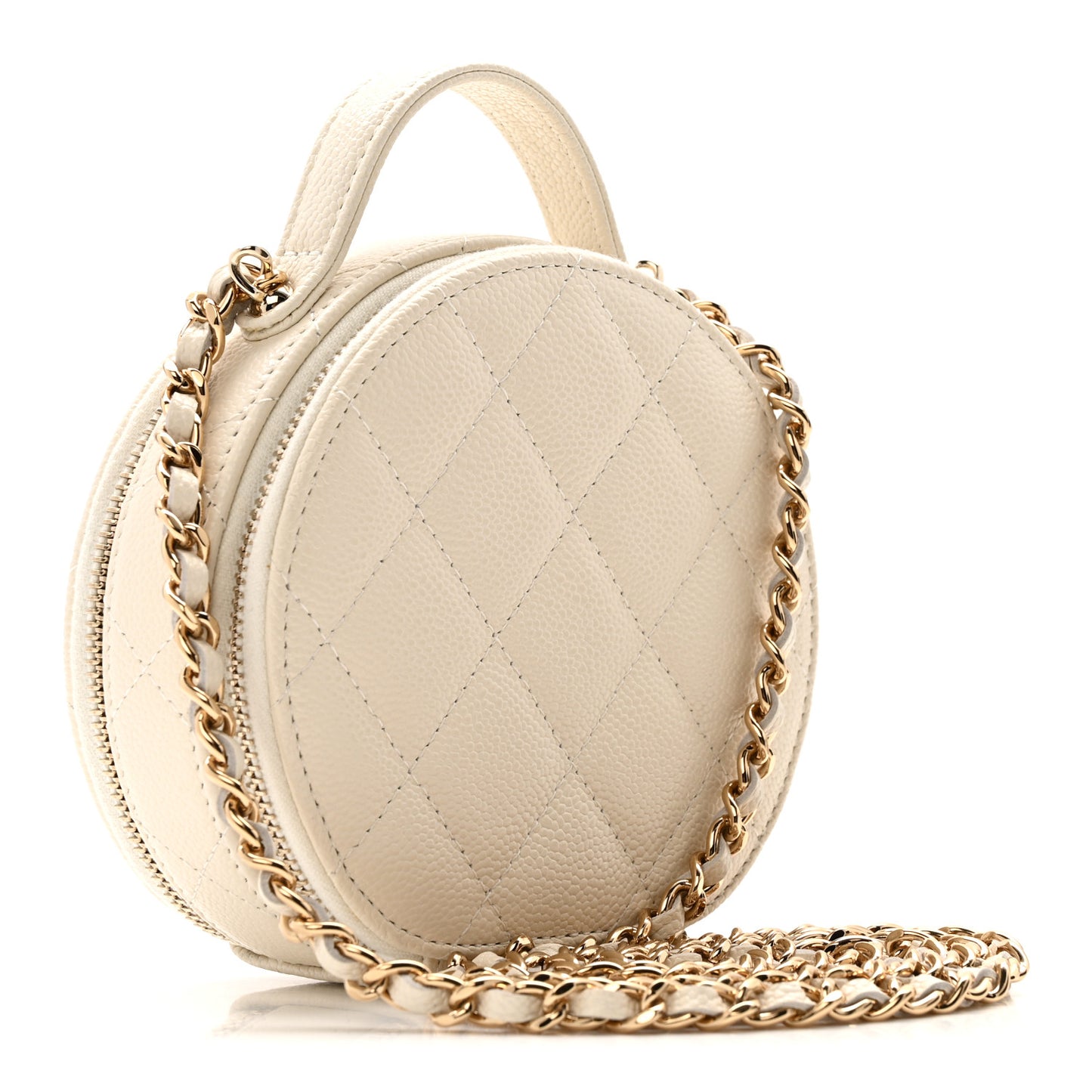 Caviar Quilted Round Handle With Care Vanity With Chain White