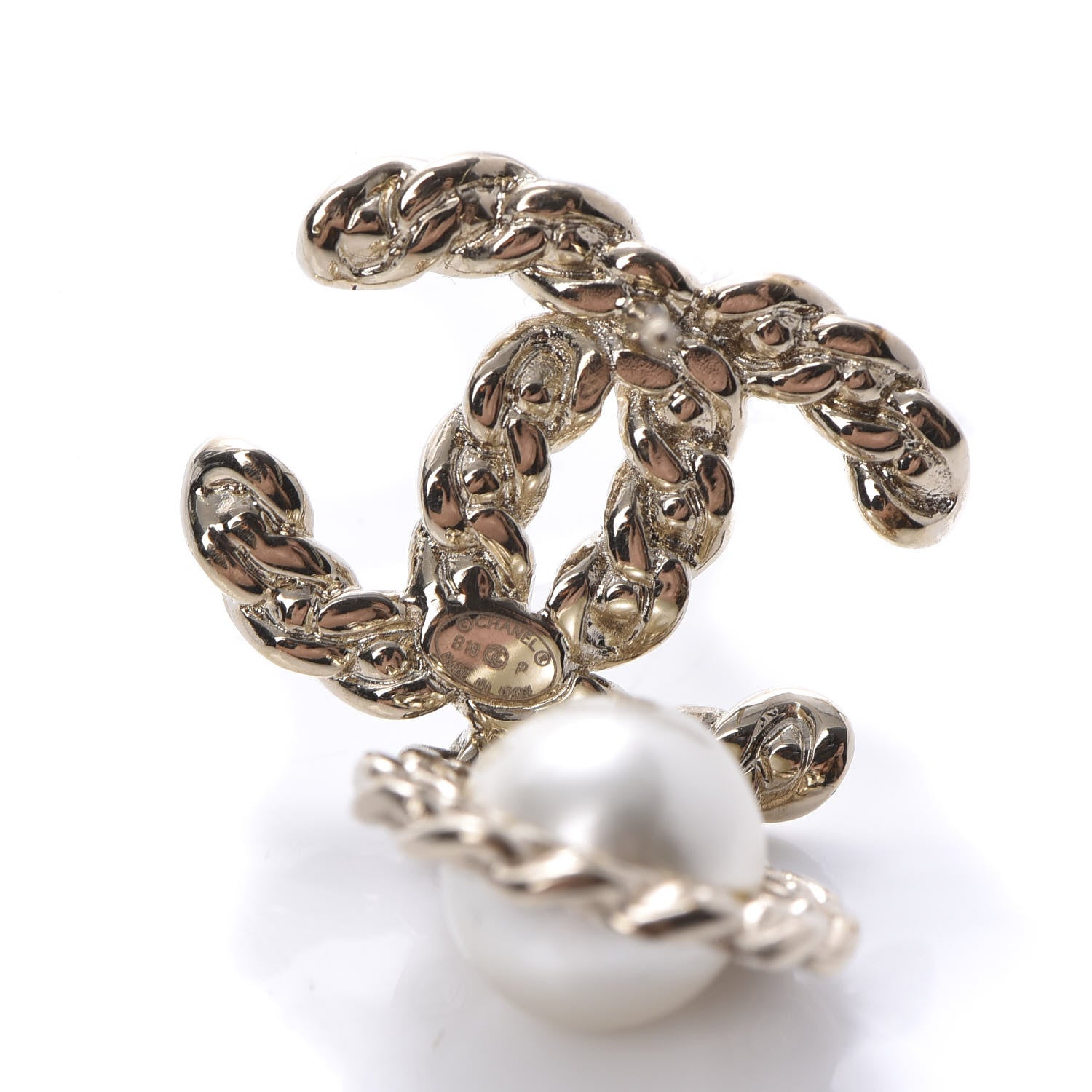 Chanel Crystal Pearl Pearls Coronation CC Drop Earrings Gold 4 of 5