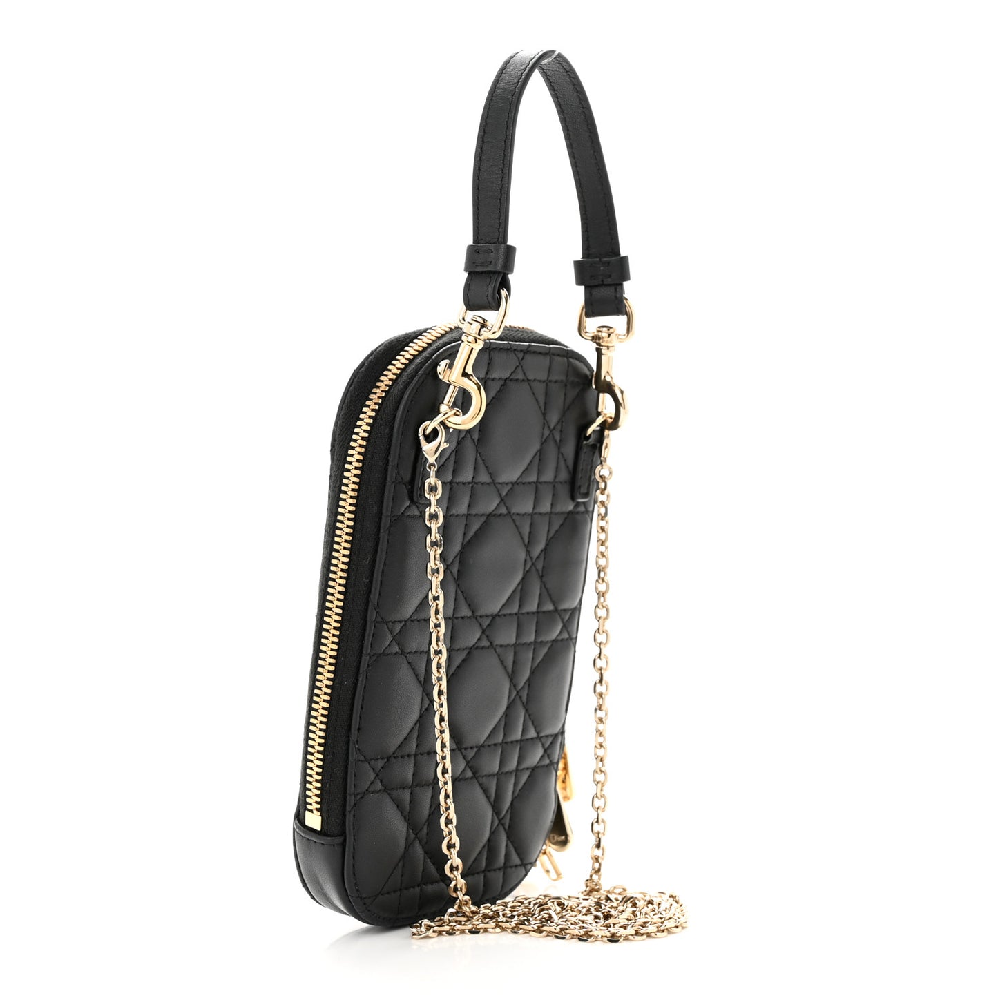 Lambskin Cannage Lady Dior Phone Holder Black