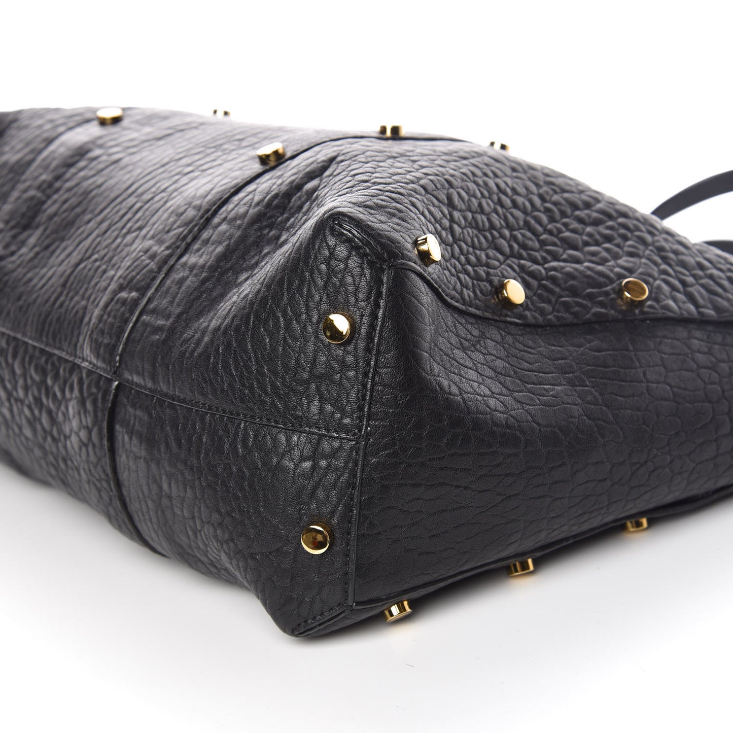 Grained Calfskin Studded Lockett Shopper Tote Black