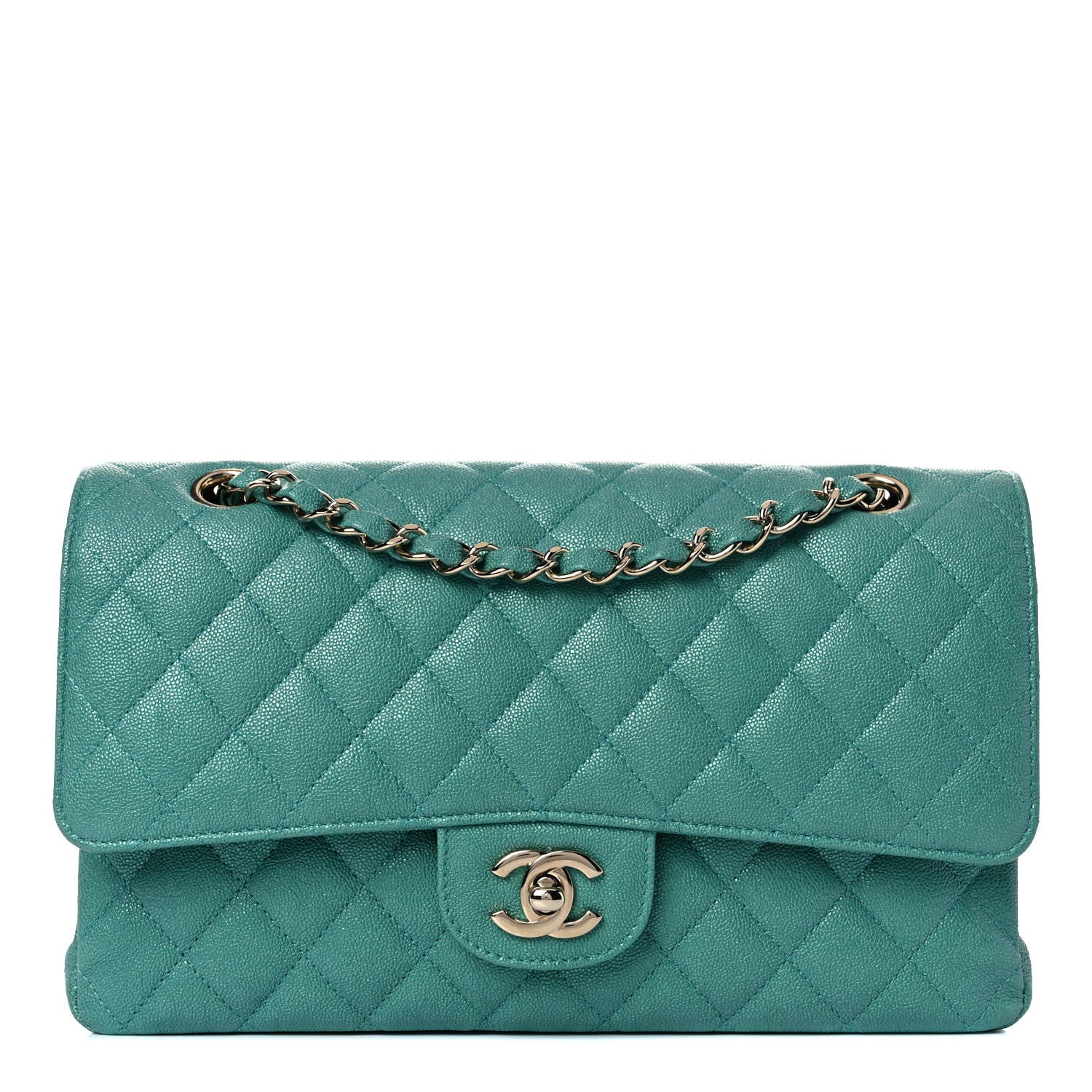Chanel Iridescent Caviar Quilted Medium Double Flap Green 1 of 10