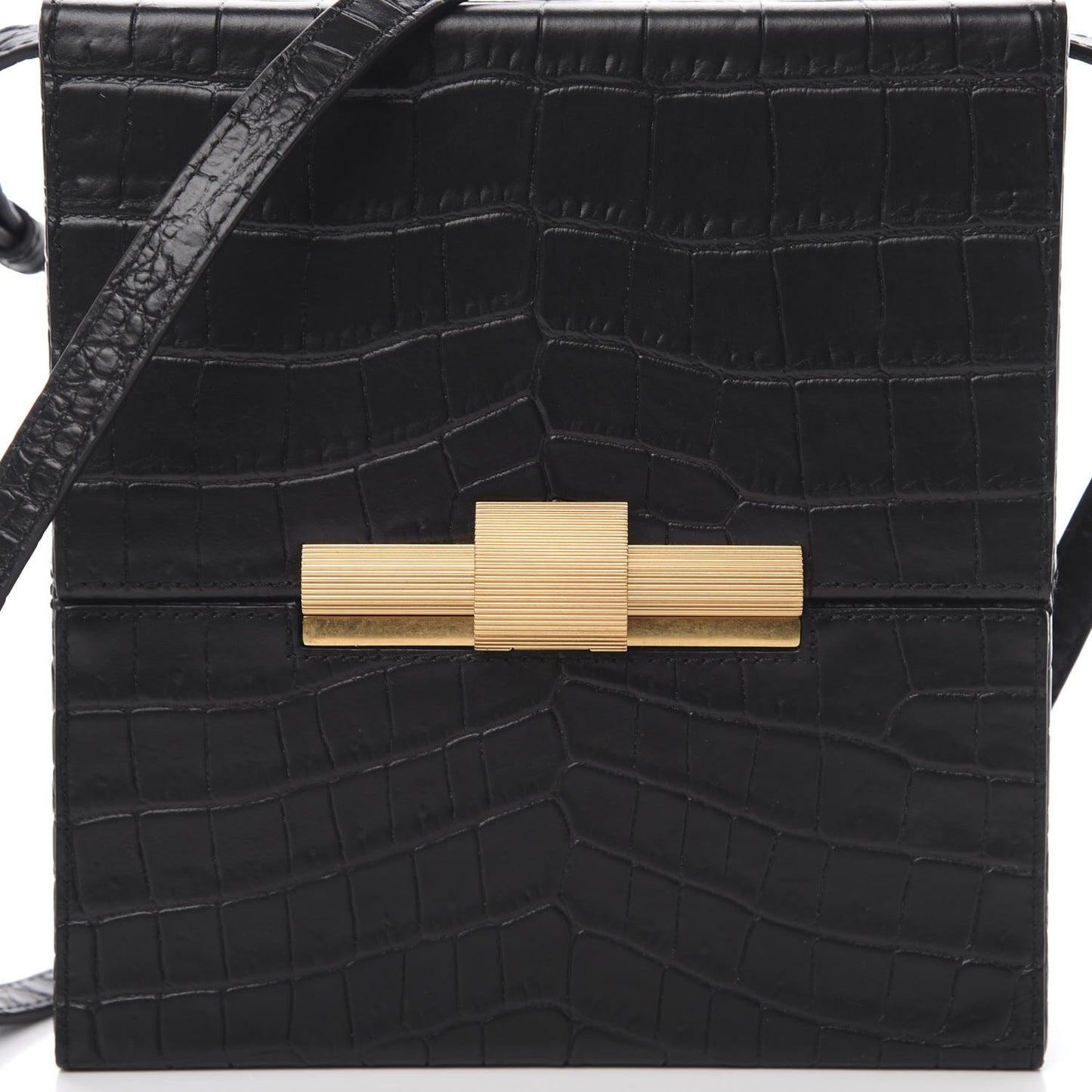 Calfskin Crocodile Embossed Daisey Box Clutch Black