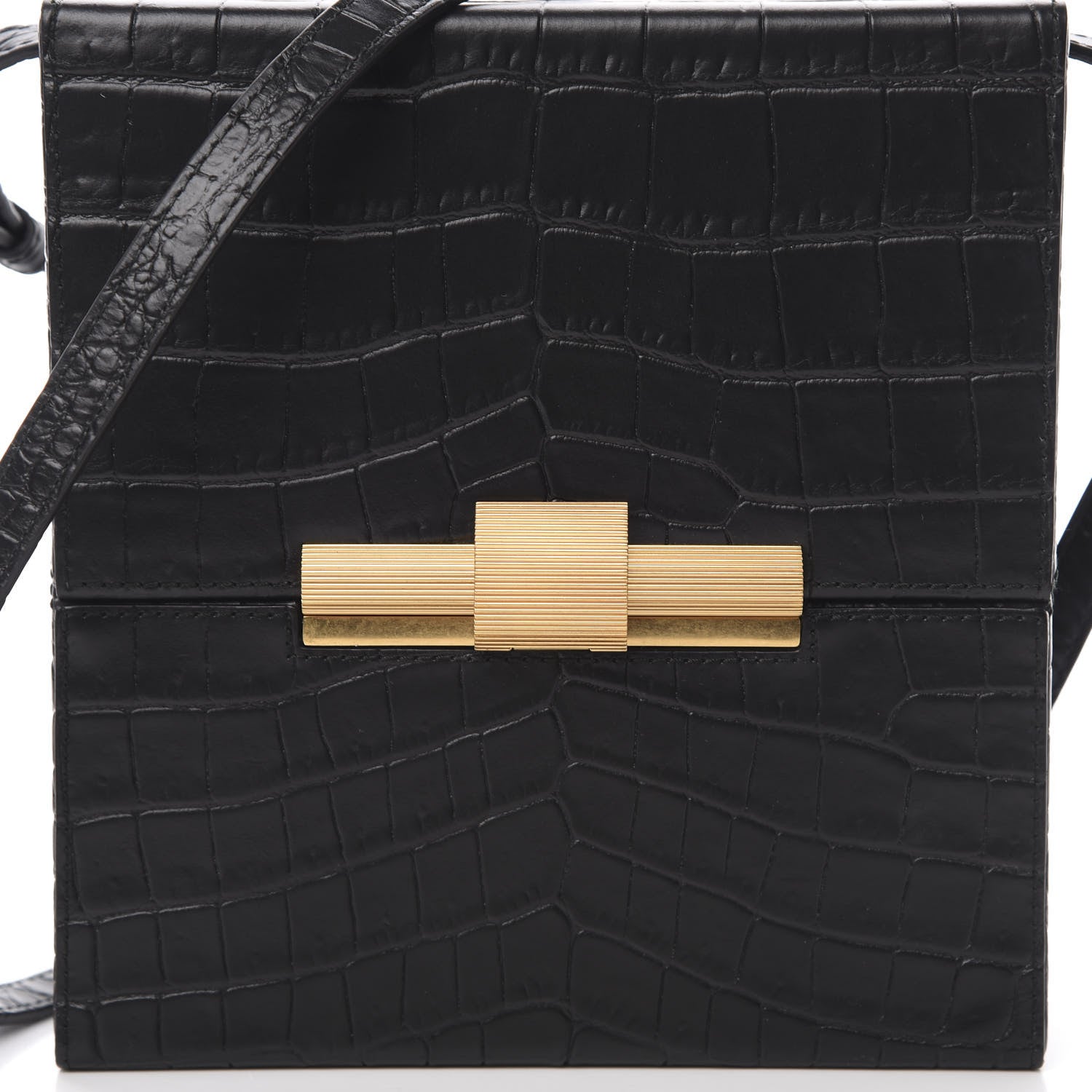 Bottega Veneta Calfskin Crocodile Embossed Daisey Box Clutch Black 7 of 11