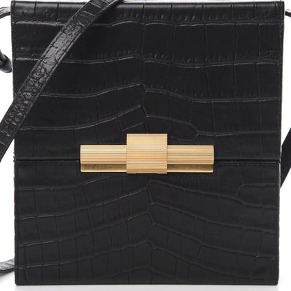 Bottega Veneta Calfskin Crocodile Embossed Daisey Box Clutch Black 7 of 11