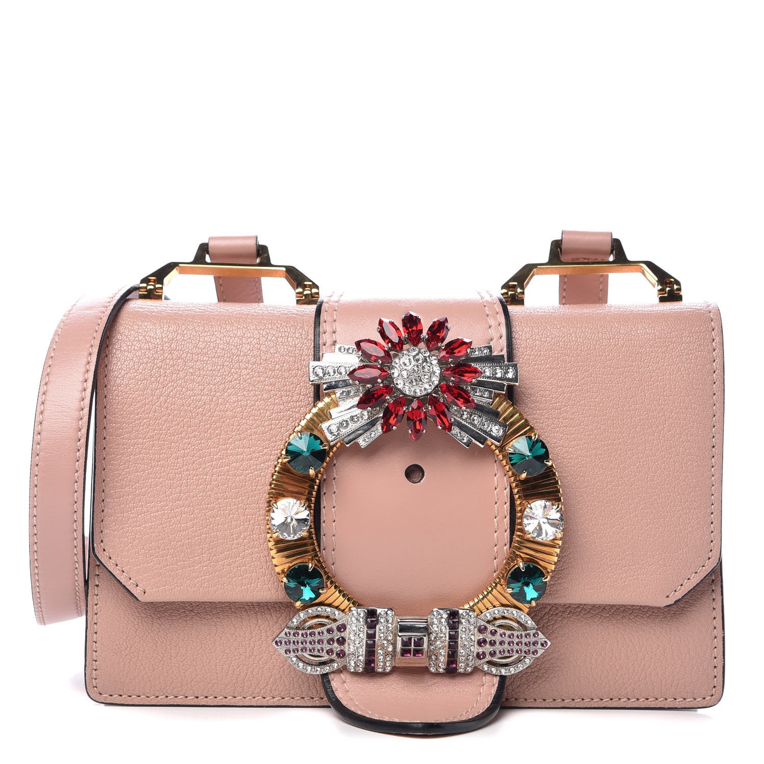Miu Miu Goatskin Madras Soft Calfskin Crystal Embellished Shoulder Bag Orchidea 1 of 14