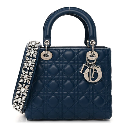 Christian Dior Lambskin Cannage Medium Lady Dior Crystal Strap Navy 1 of 9