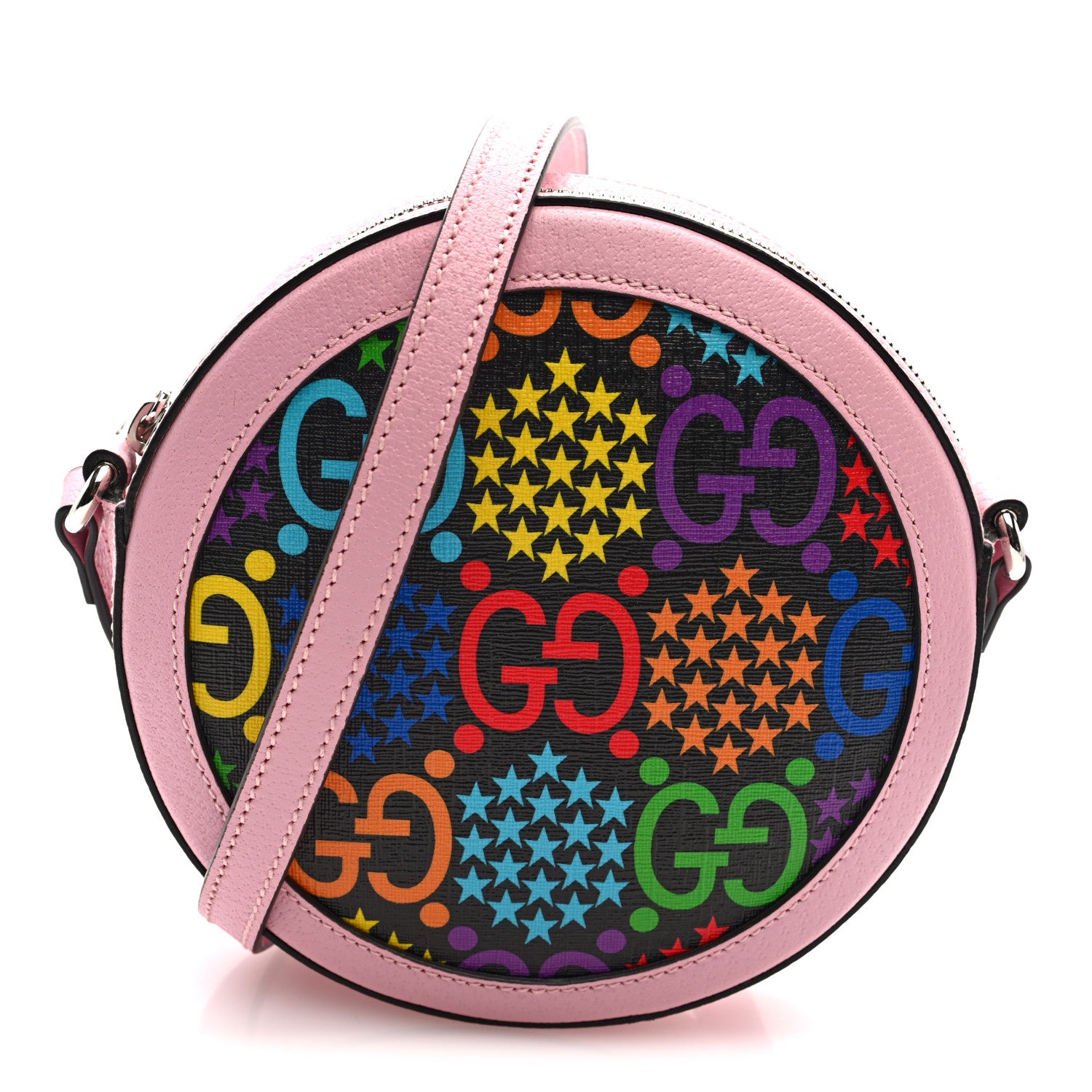 Gucci GG Supreme Monogram Psychedelic Round Shoulder Bag Black Multicolor Sugar Pink 1 of 10
