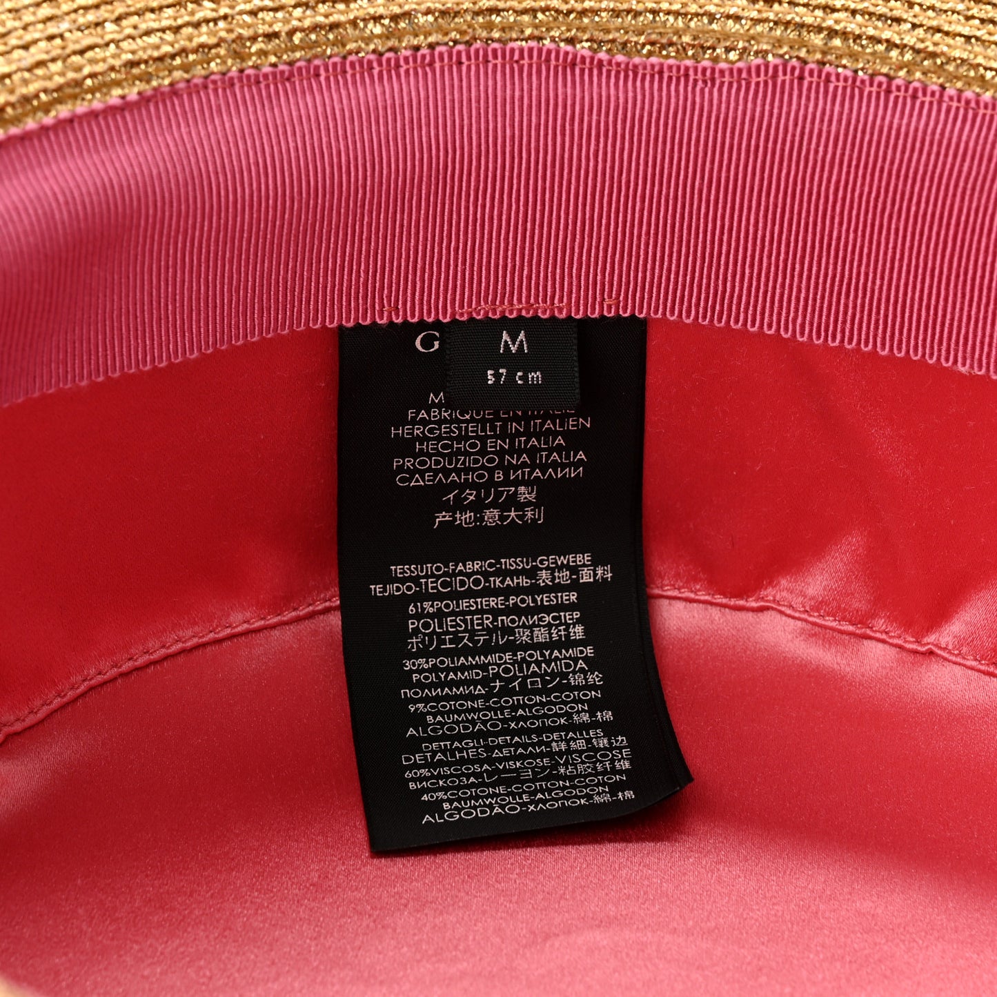 Glittered Straw Grosgrain Wide Brim Hat M Gold Black