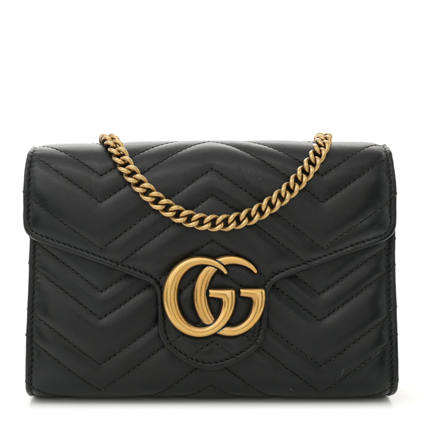 Calfskin Matelasse GG Marmont Chain Wallet Black
