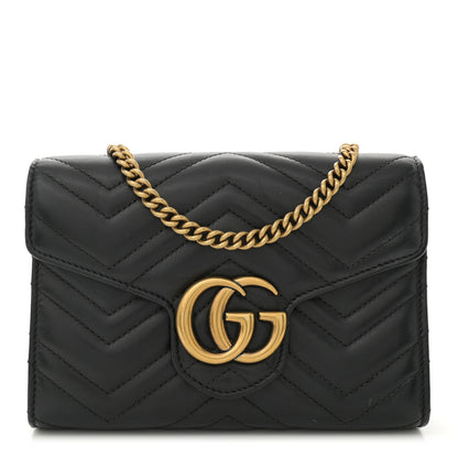 Gucci Calfskin Matelasse GG Marmont Chain Wallet Black 1 of 15