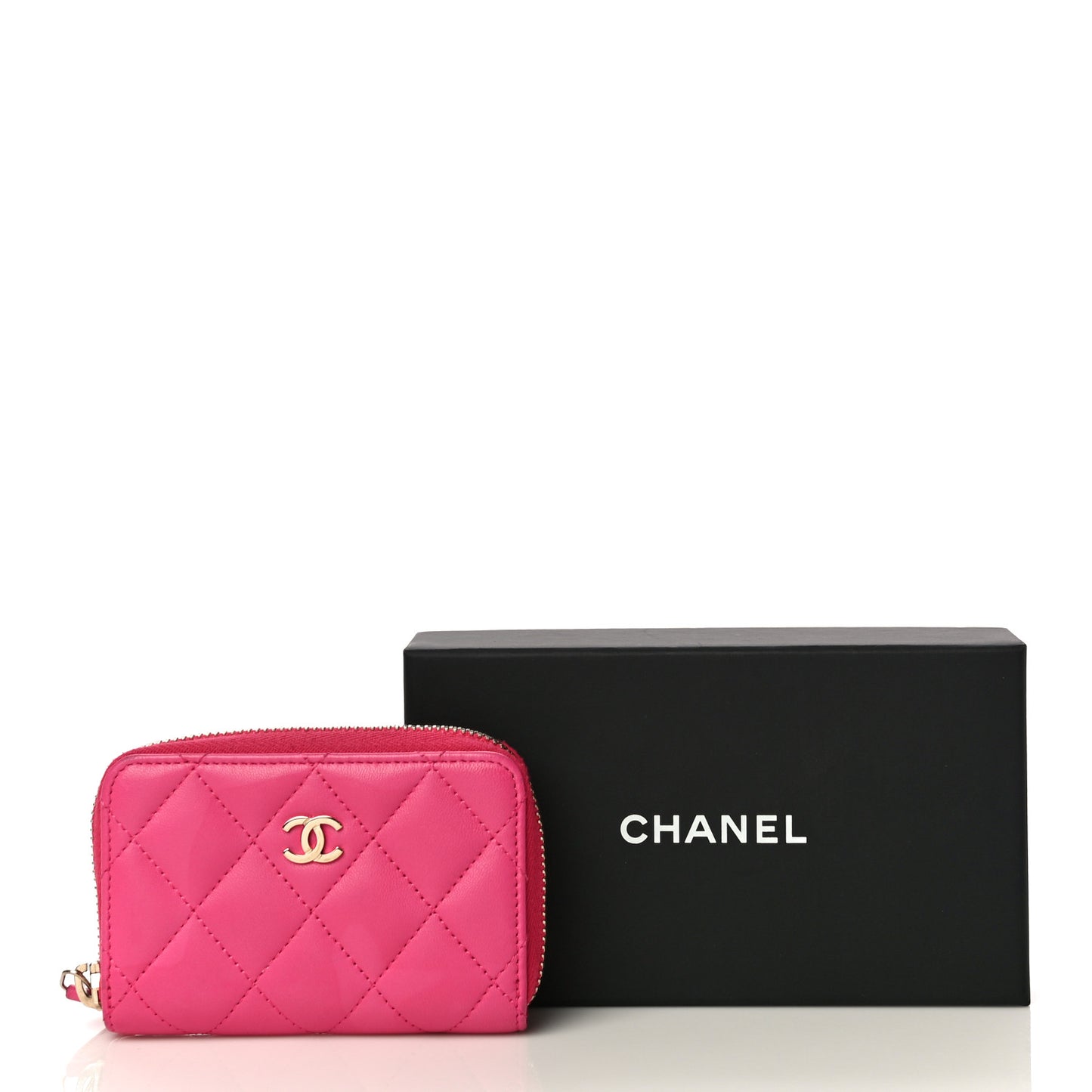 Lambskin Quilted Zip Around Coin Purse Wallet Fuchsia