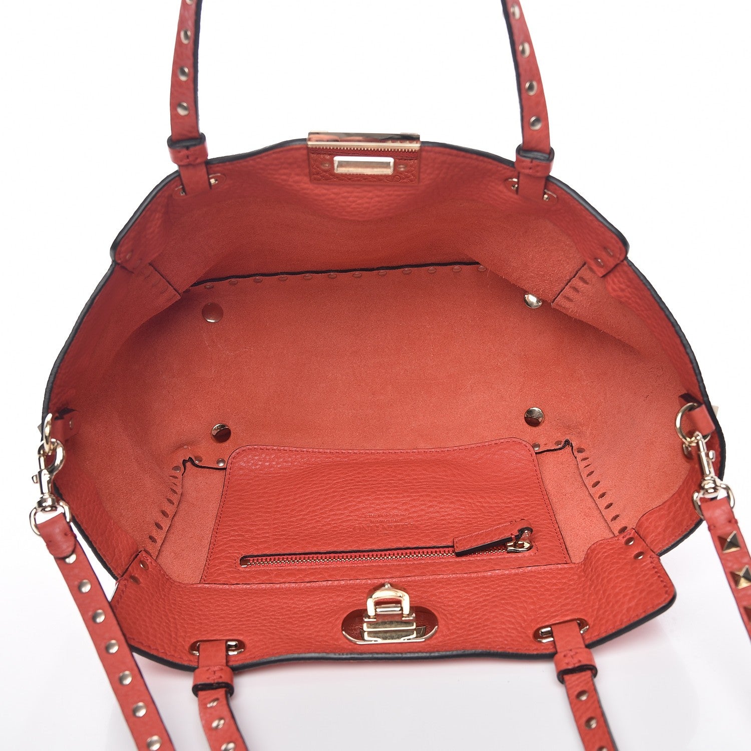 Valentino Garavani Grained Calfskin Small Rockstud Tote Deep Coral 5 of 9