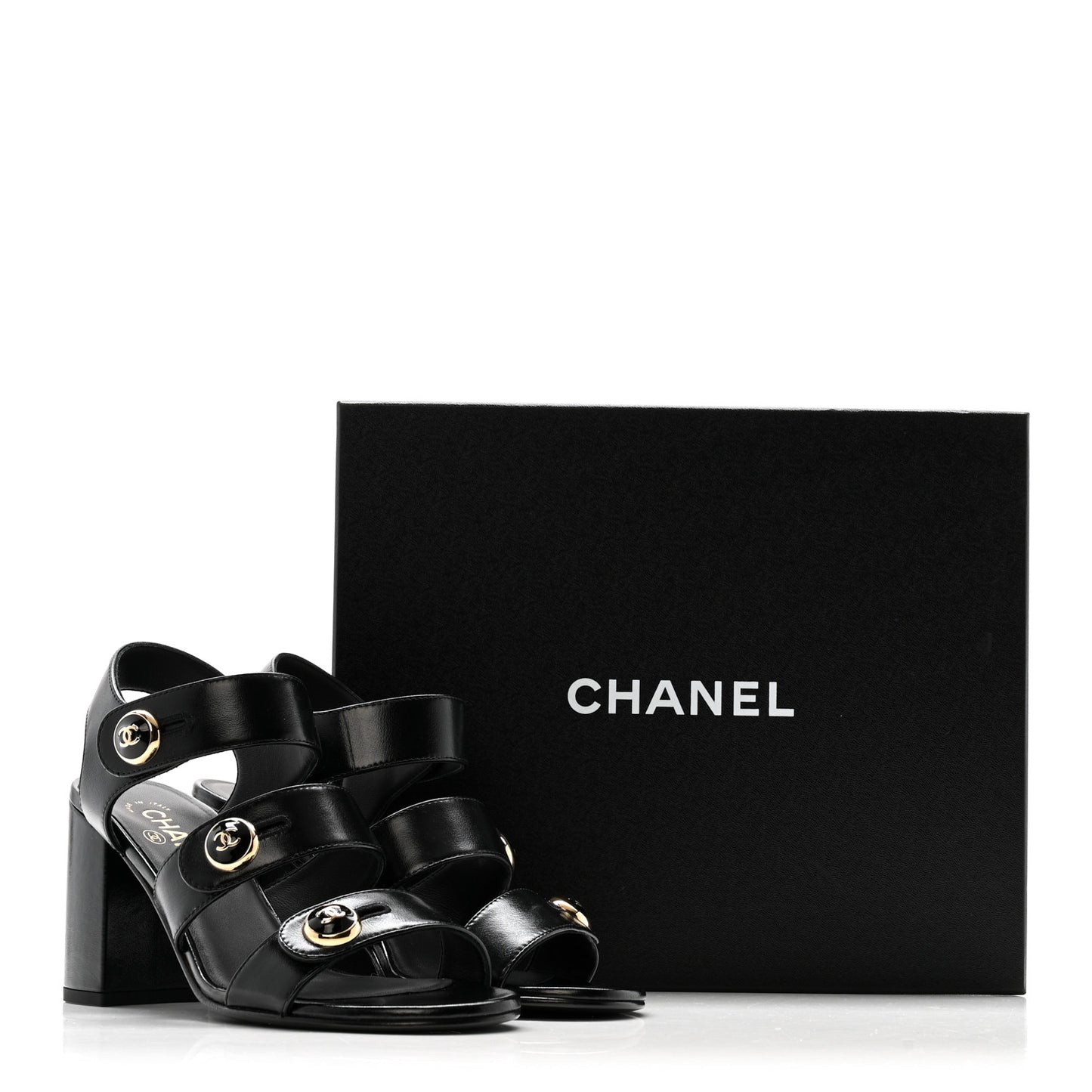 Shiny Calfskin CC Sandals 37.5 Black