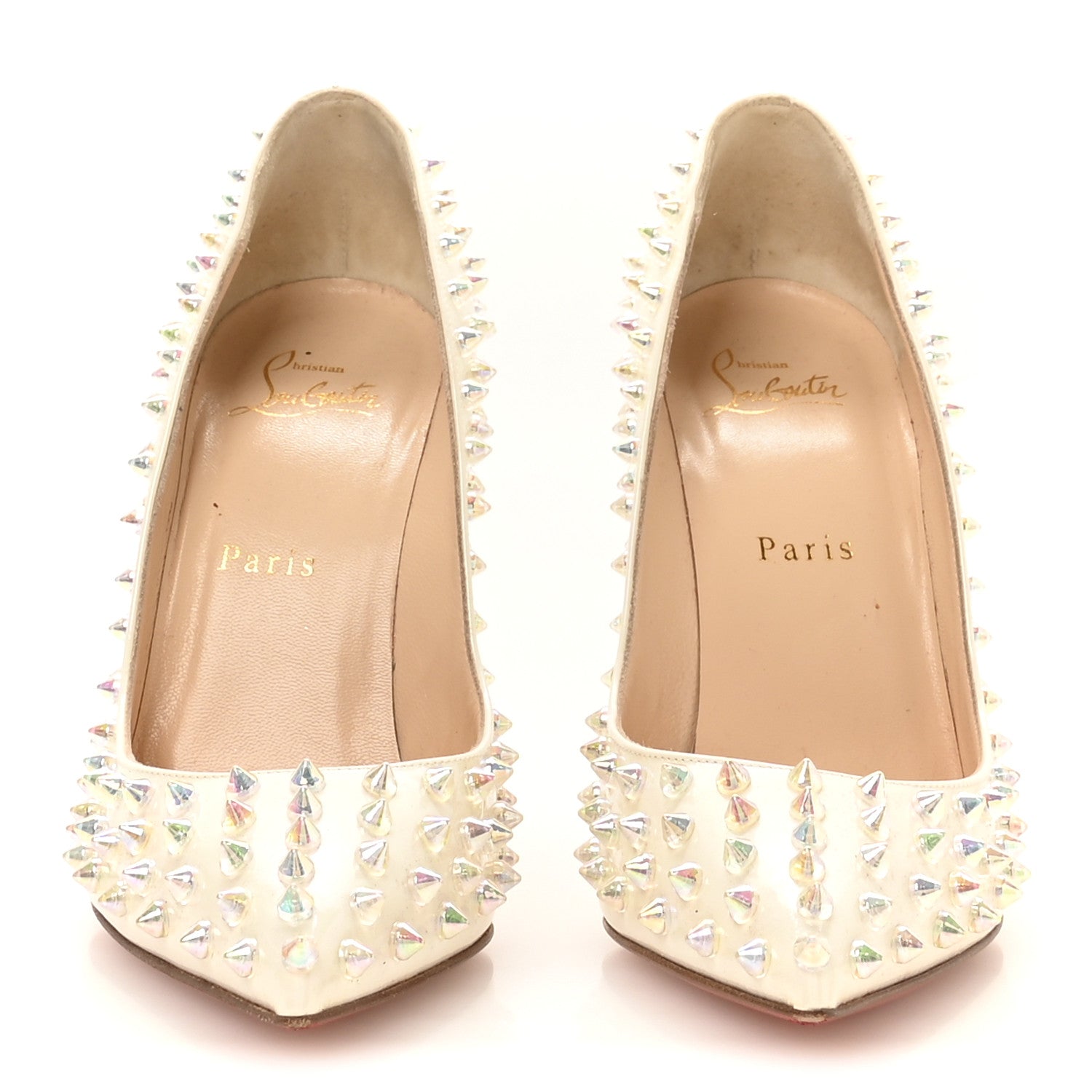 Christian Louboutin Patent Follies Spikes 100 Pumps 37.5 White 3 of 9