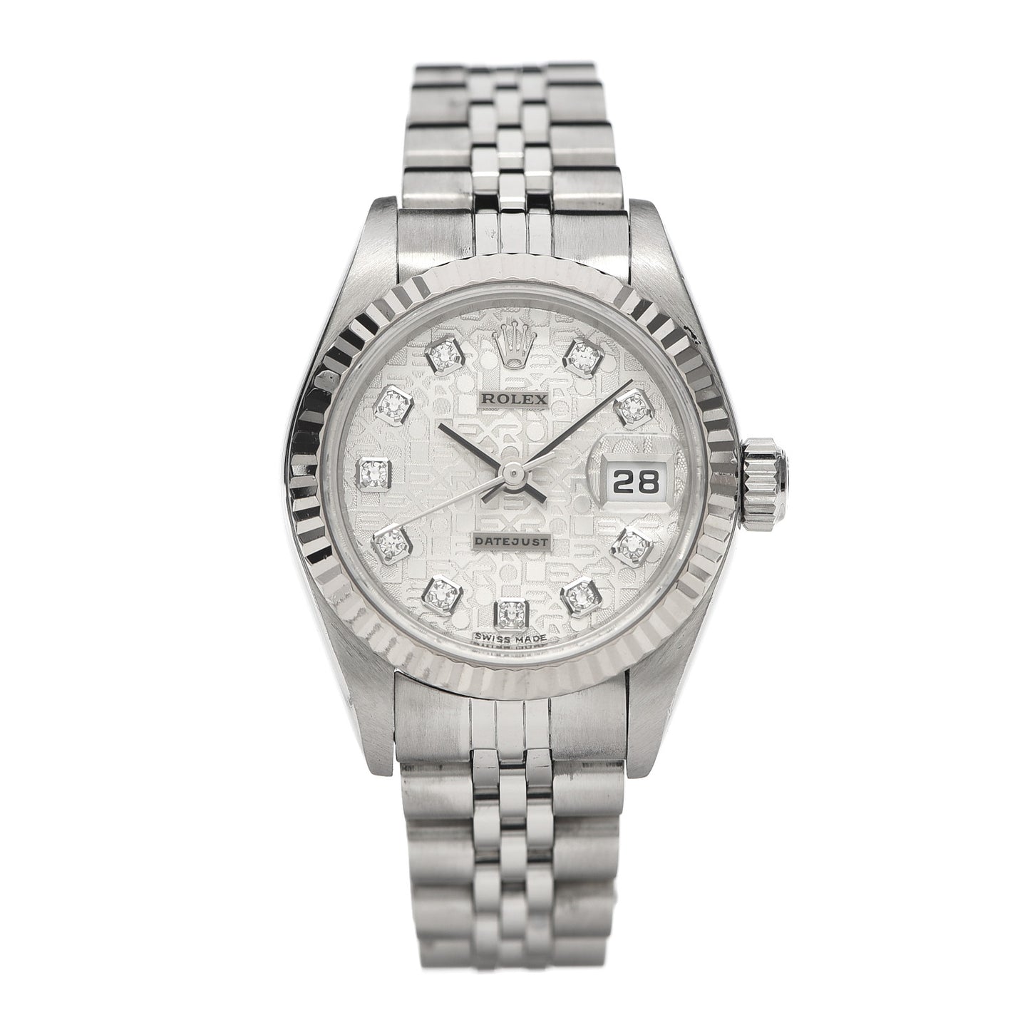 Stainless Steel 18K White Gold Diamond 26mm Oyster Perpetual Datejust Watch Silver Jubilee 79174