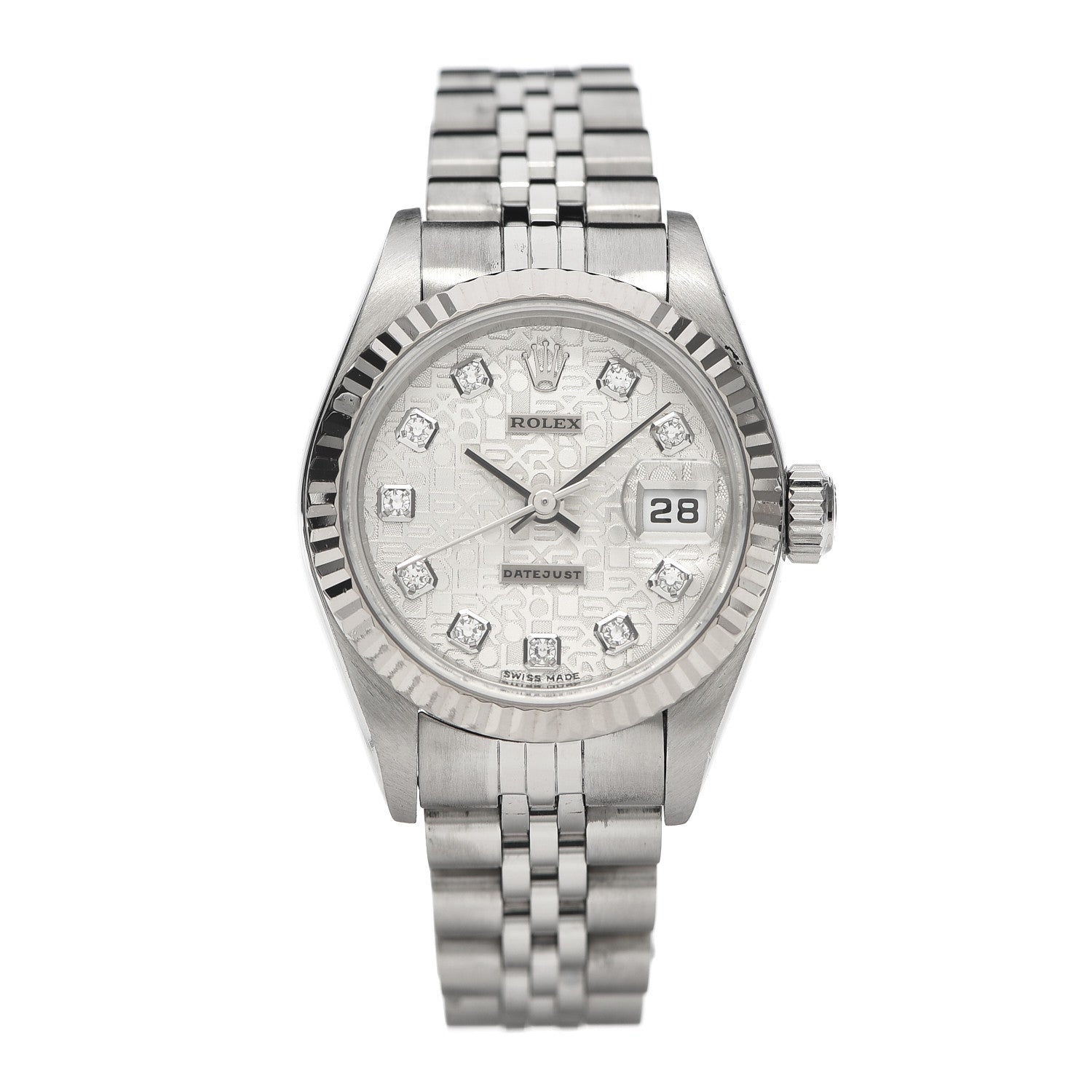 Rolex Stainless Steel 18K White Gold Diamond 26mm Oyster Perpetual Datejust Watch Silver Jubilee 79174 1 of 7