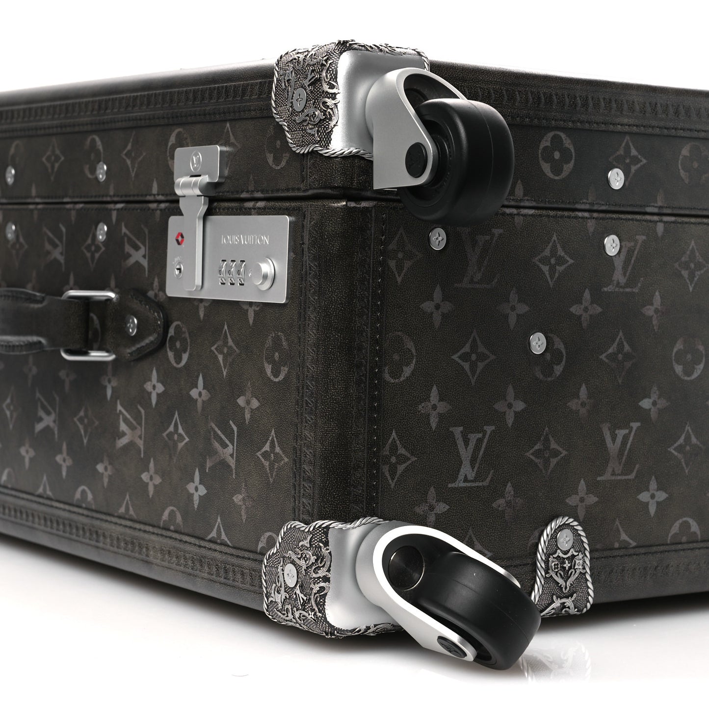 Brushed Monogram Rolling Trunk Black