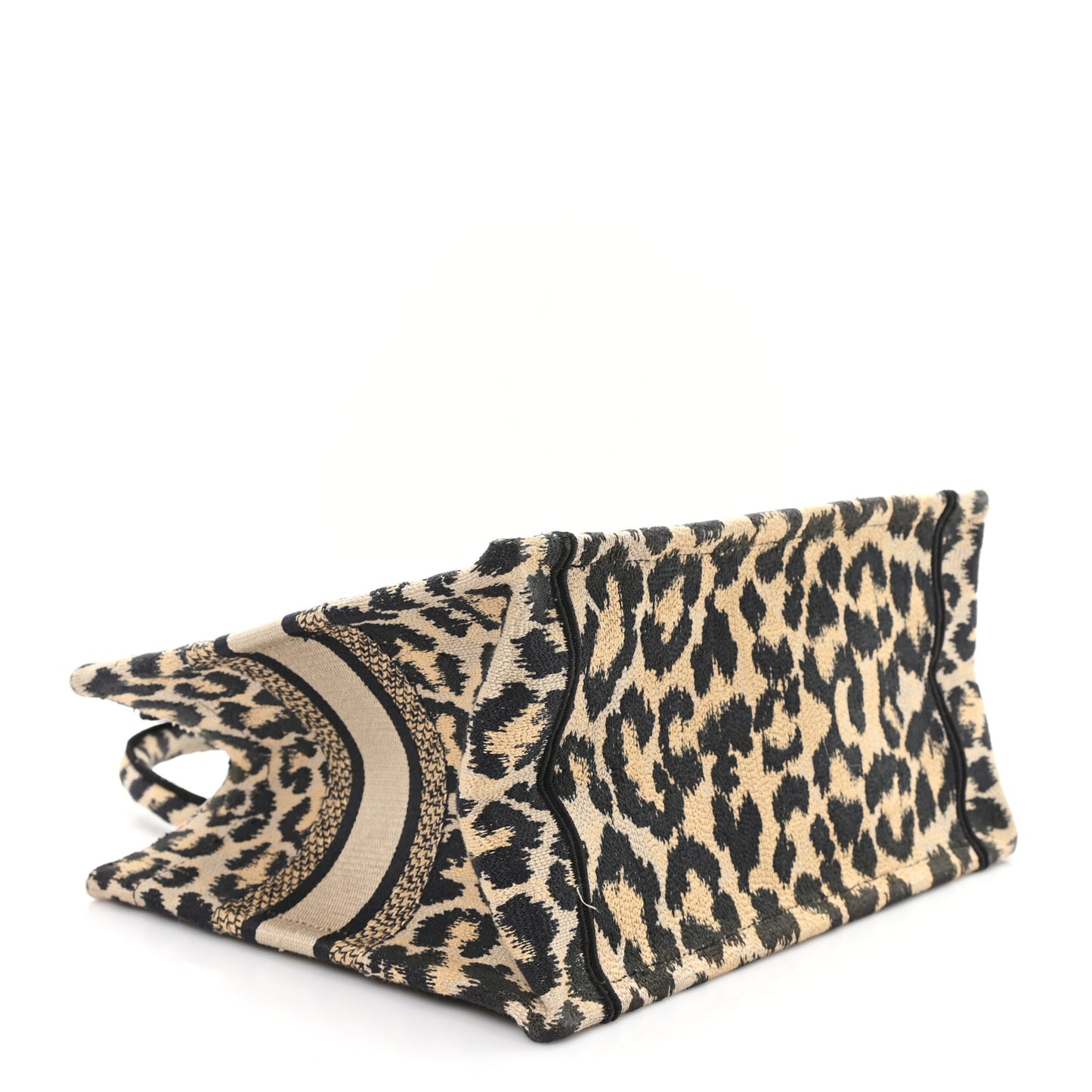 Canvas Mizza Embroidered Small Leopard Book Tote Beige