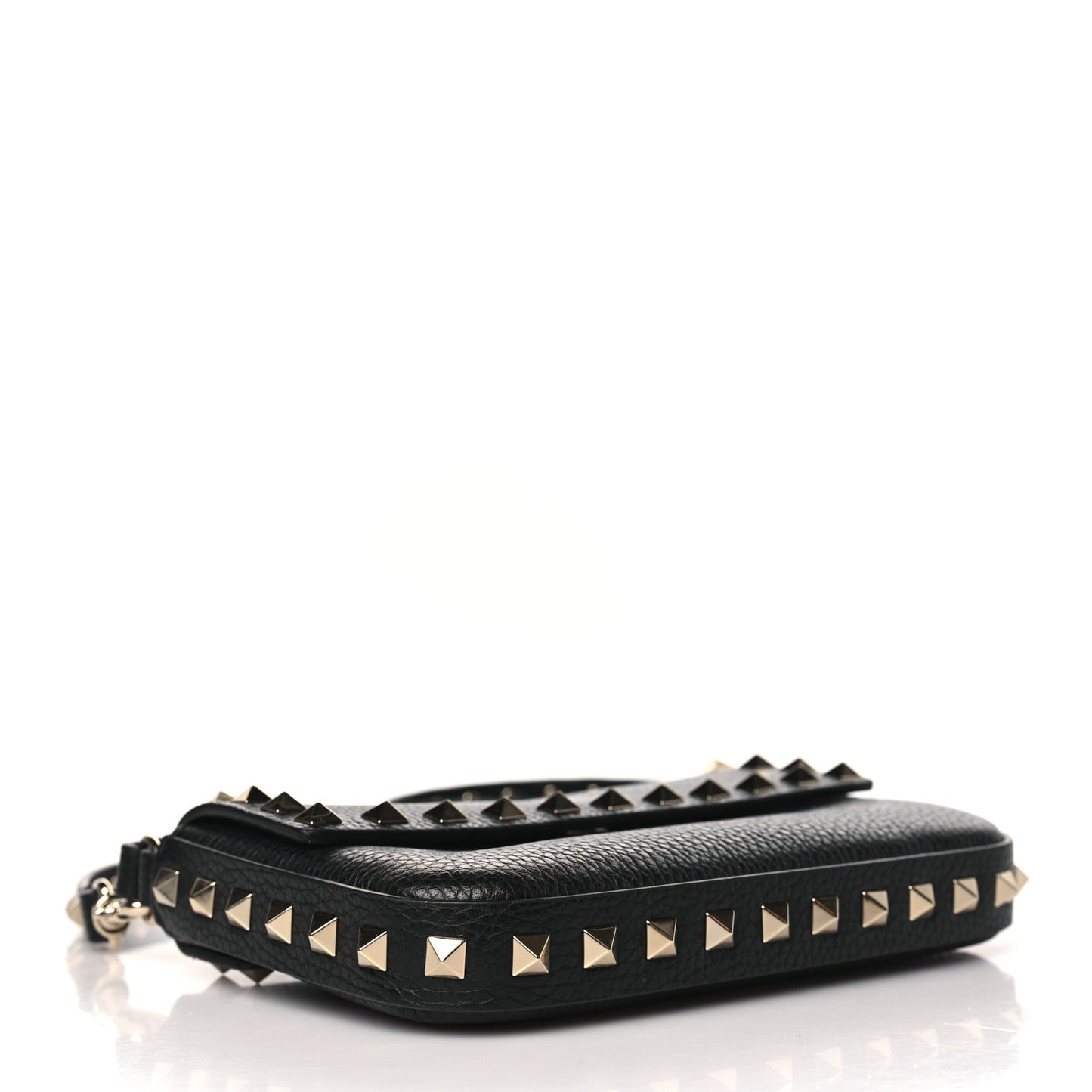 Grainy Calfskin Rockstud Crossbody Pouch Black