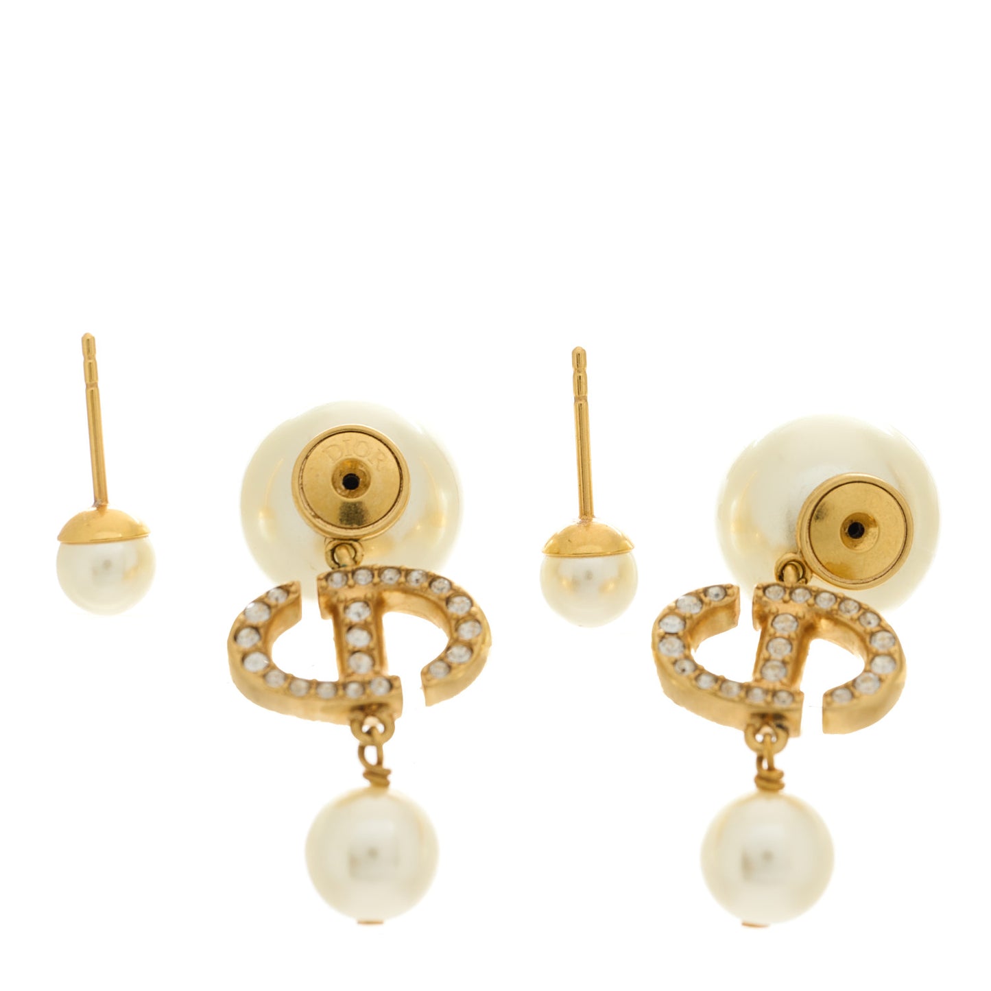 Pearl Crystal Tribal CD Drop Earrings Gold