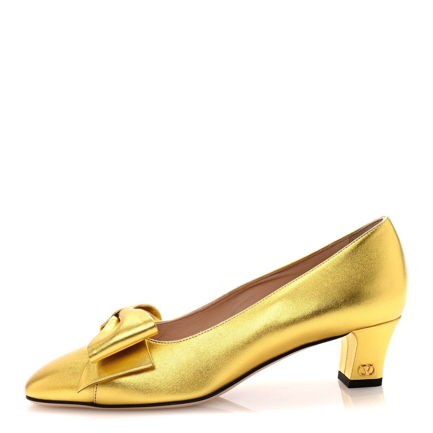 Valentino Garavani Laminated Nappa Bowow 45mm Pumps 37.5 Antique Gold 1 of 10