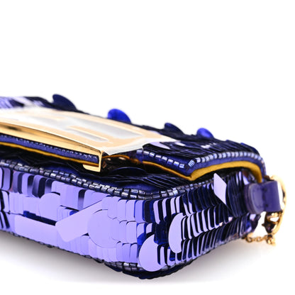 Fendi Sequin Paillettes Shiny Nappa Sex and the City Nano Maxi Buckle Baguette Charm Viola Purple 10 of 10
