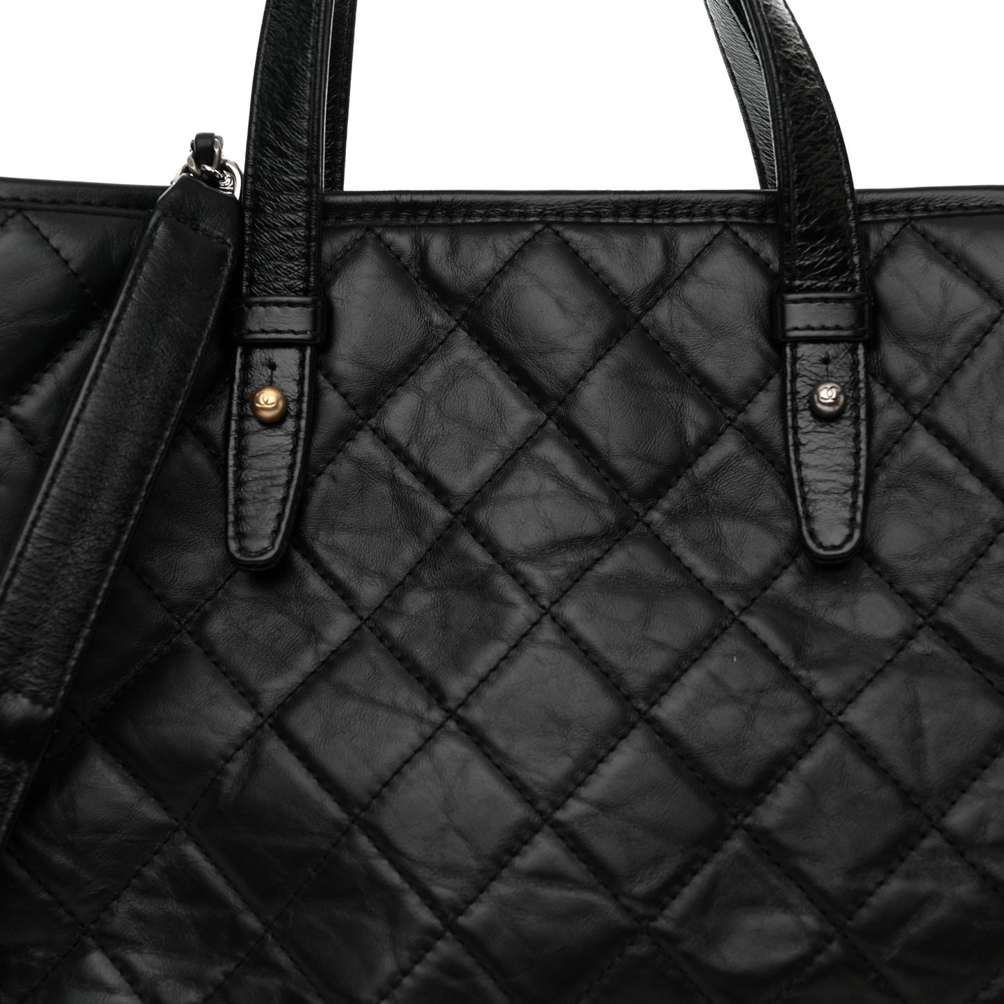 Aged Calfskin Quilted Large Gabrielle Shopping Tote Black